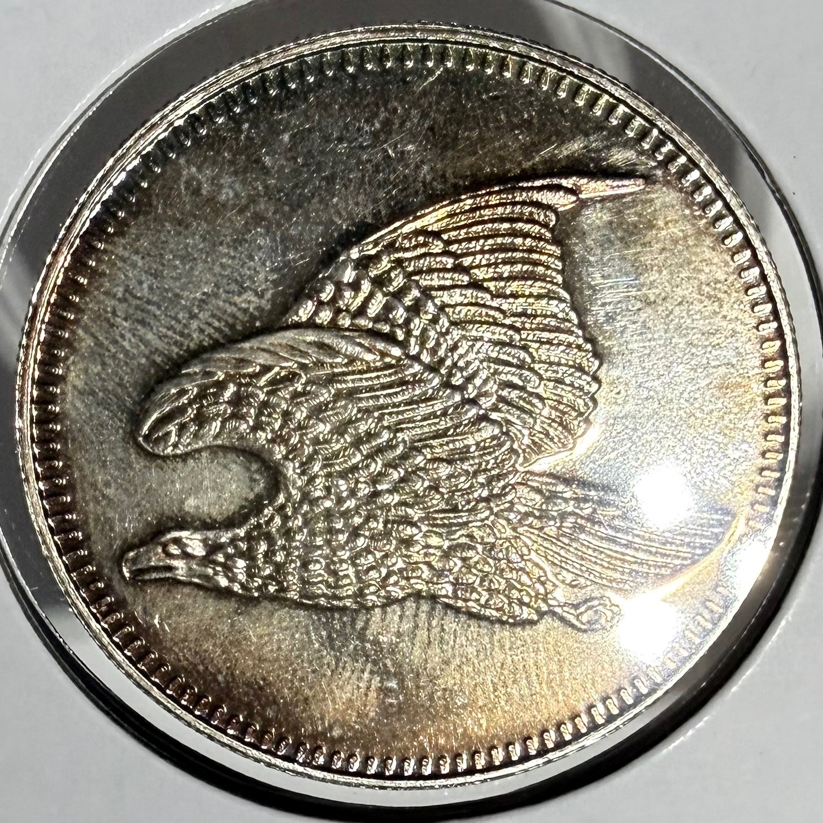 Seated Liberty / Flying Eagle Design 1 Oz .999 Silver Round TONED E804