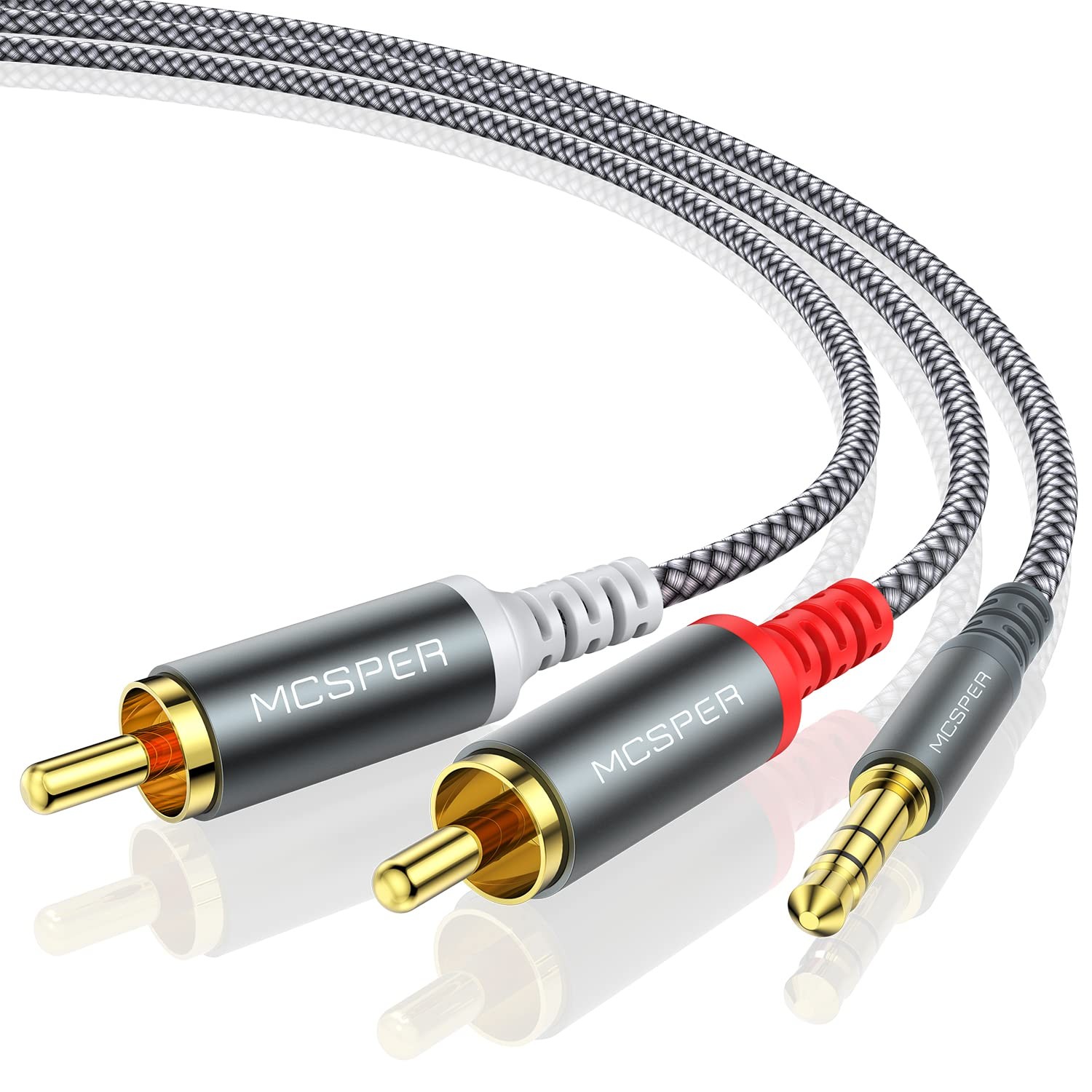 MCSPER RCA to 3.5mm AUX Cable, (6.6 Feet) 3.5 mm 1/8 1-PACK, Grey