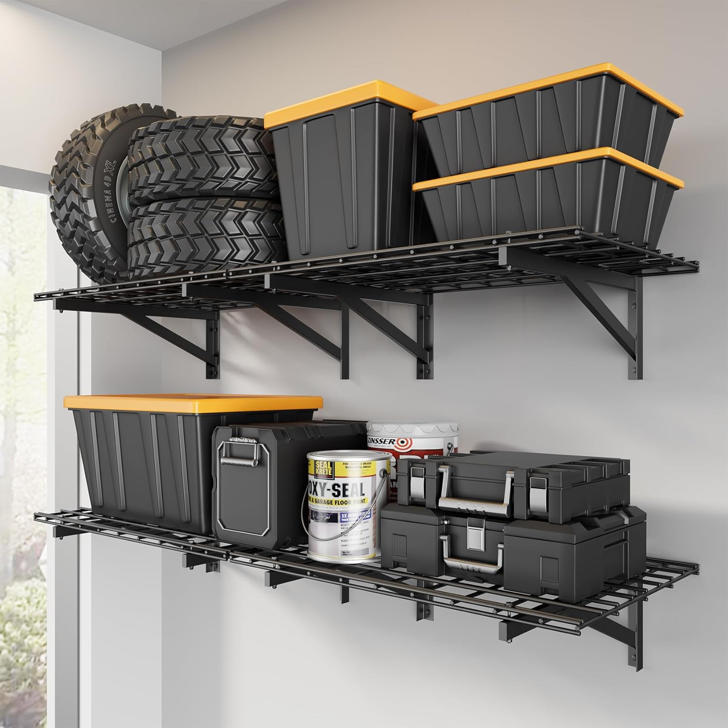 4 Pack Wall Mounted Garage Shelving, 2X3Ft, 1400Lbs Integrated Grid | Wall Mount