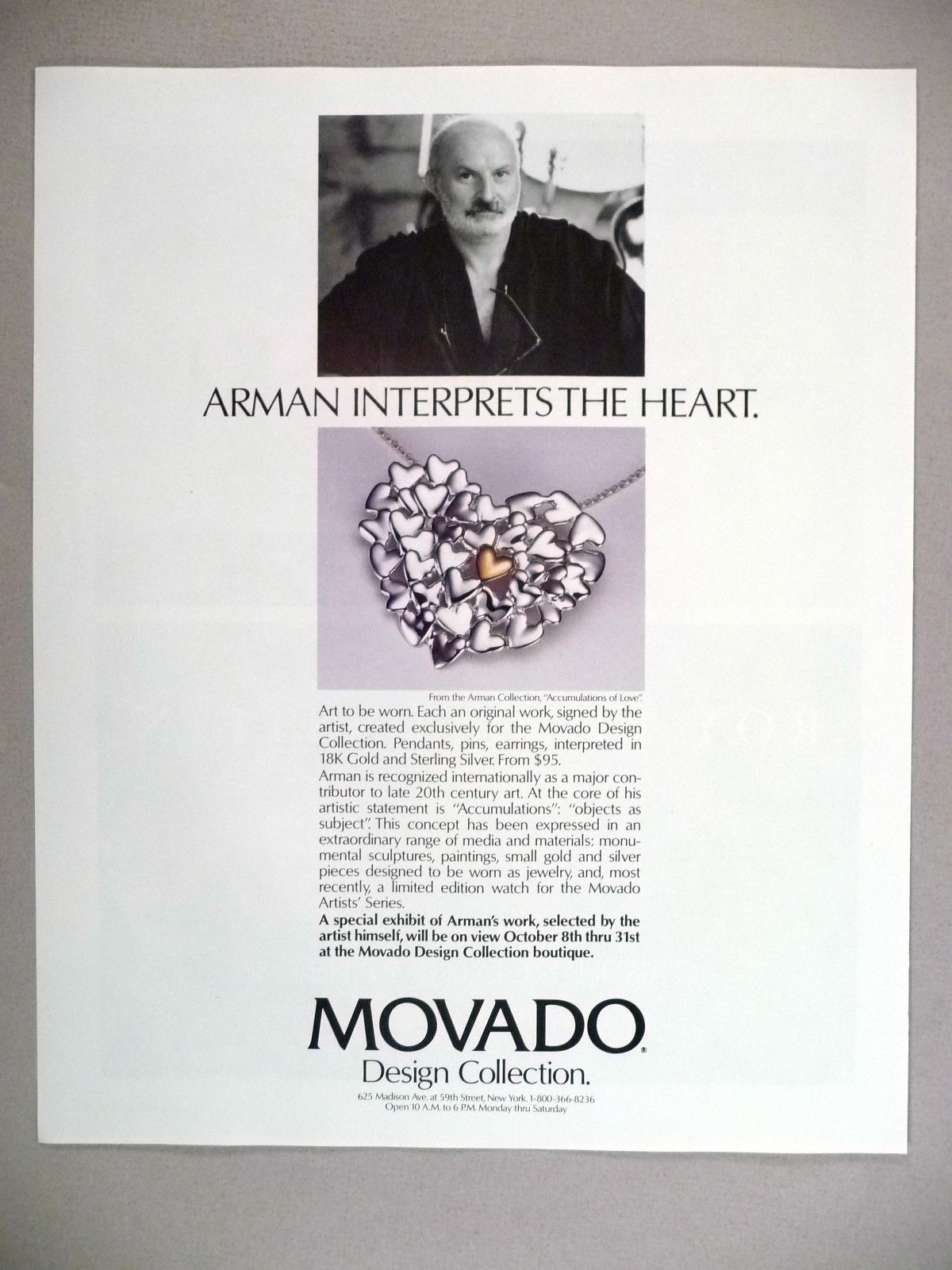 "Accumulations of Love" Necklace Jewelry PRINT AD - 1990 ~~ Arman Collection