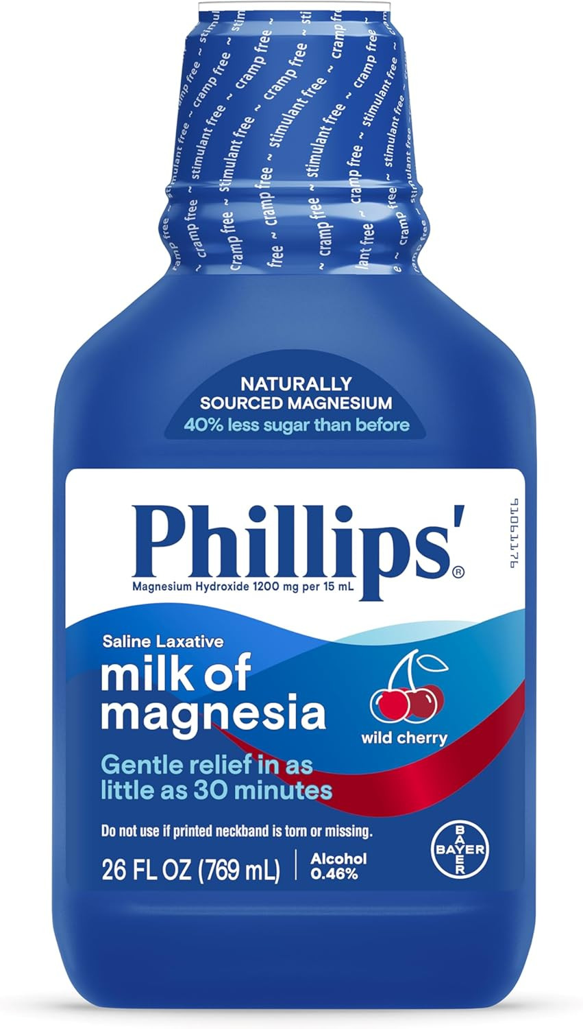Phillips’ Milk of Magnesia Liquid Laxative, Wild Cherry Flavor, Stimulant Free,