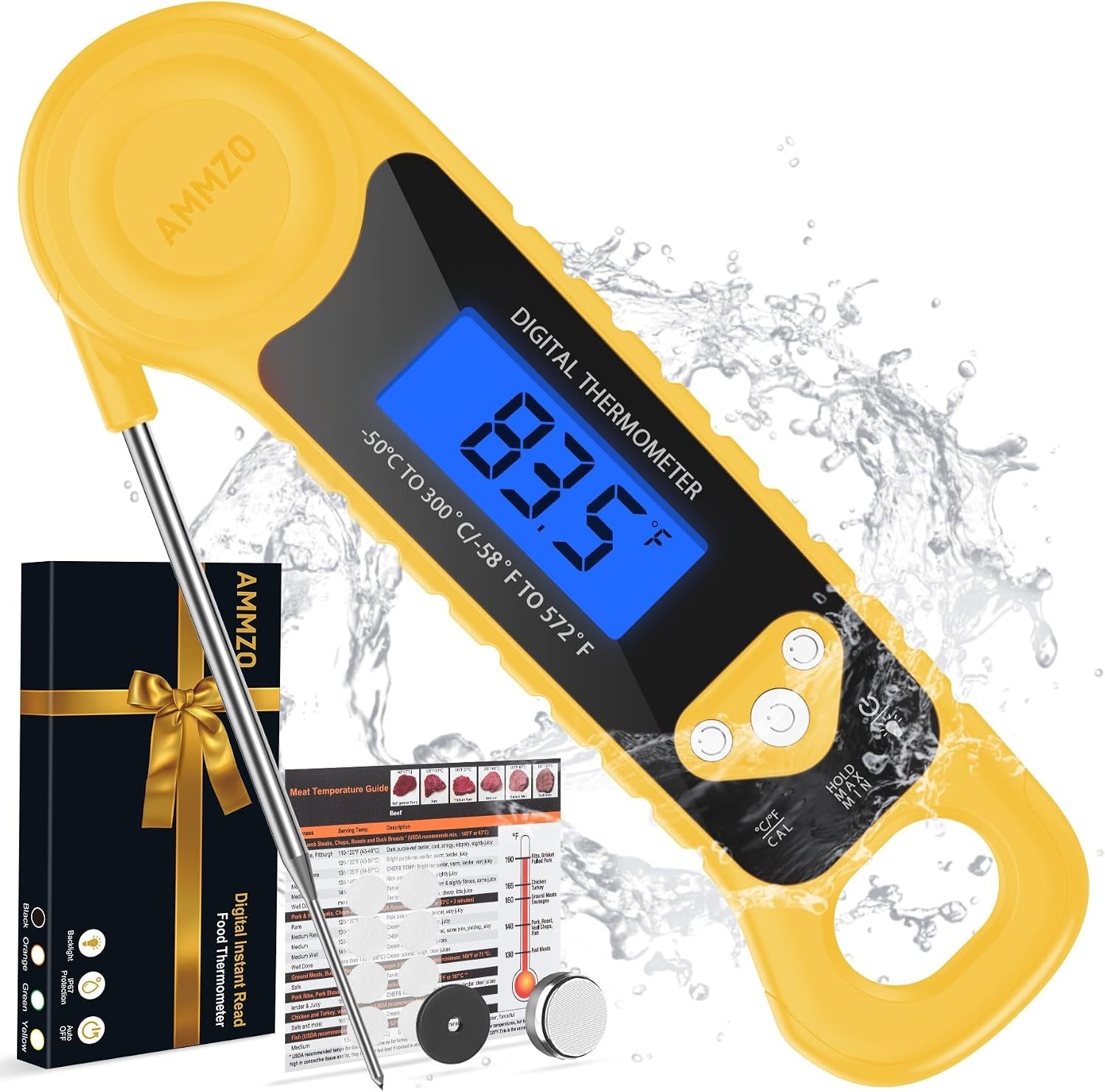Instant Read Digital Meat Thermometer - Waterproof with Backlight for Precise...