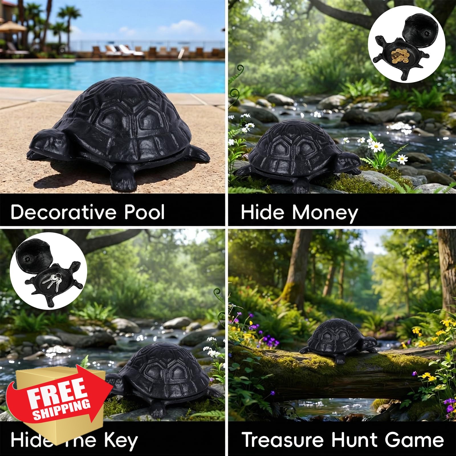 Exliu Cast Iron Turtle Key Hider Black