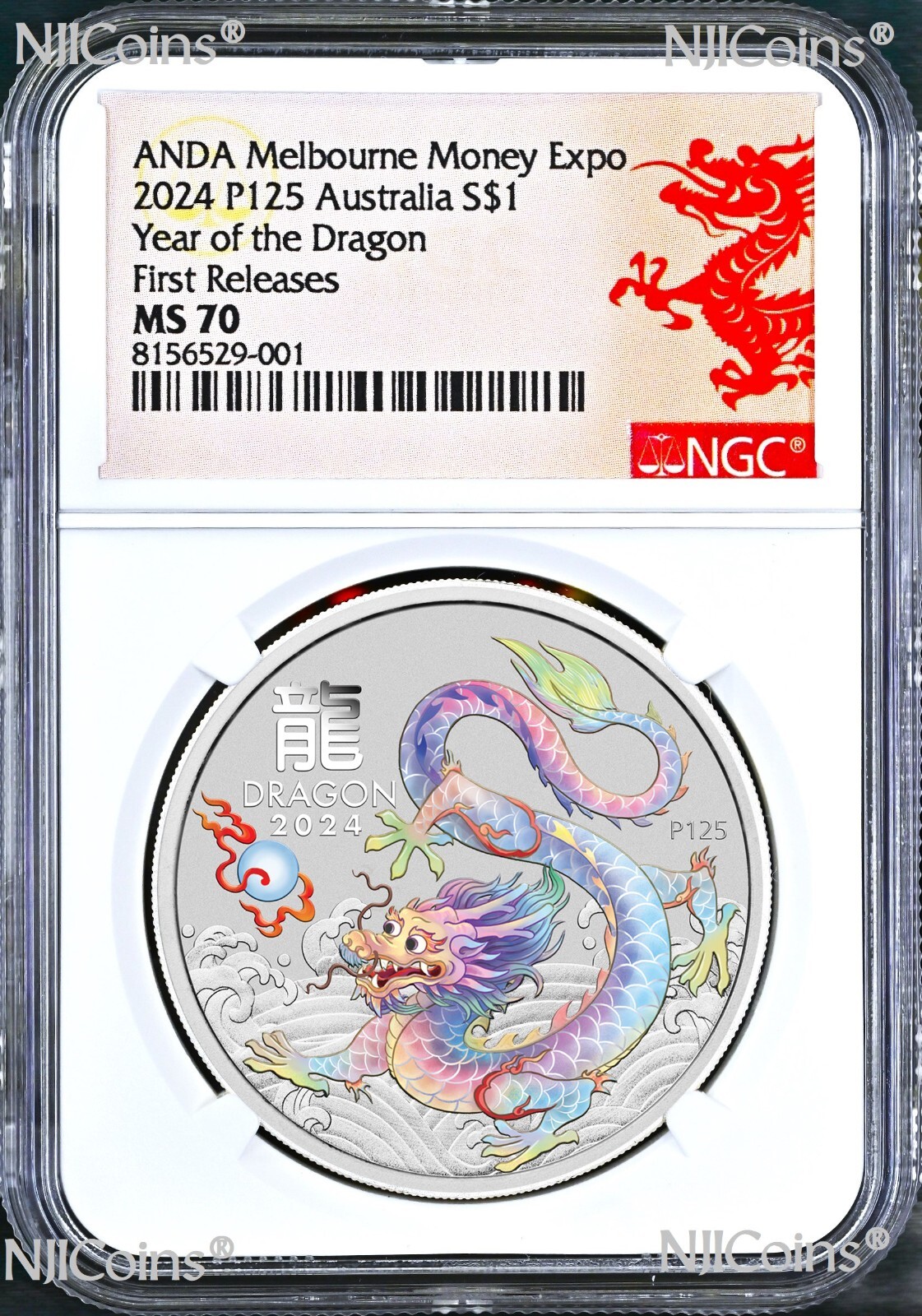 2024 Silver Lunar Year Dragon WHITE NGC MS70 1oz $1 Melbourne Money Expo V1