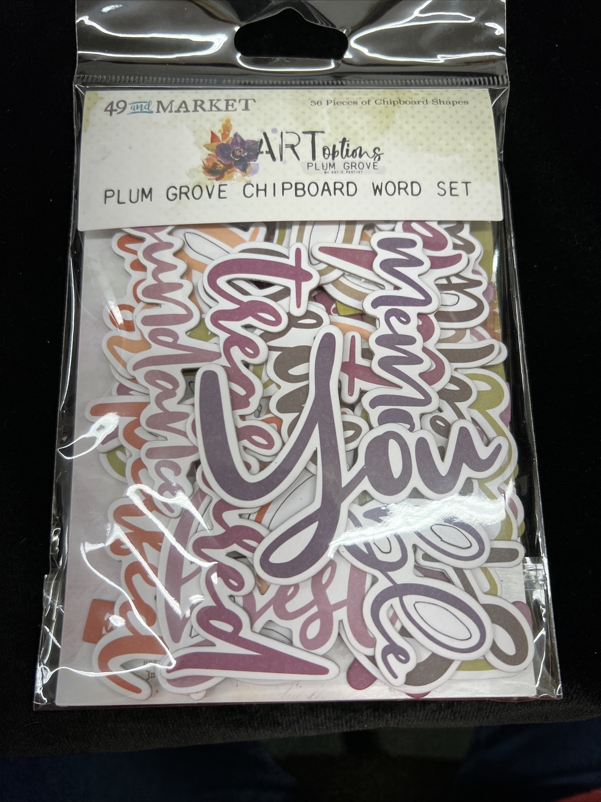 49 & Market NIP Plum Grove 56 Pieces Chipboard Words Shapes Scrapbooking Cards