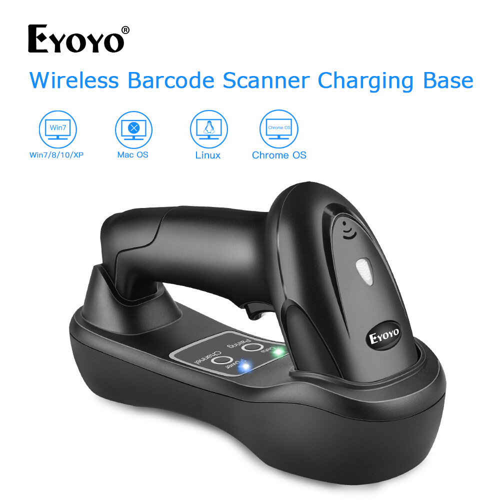 Eyoyo 1D Wireless Barcode Scanner Bar Code Reader USB Charging Base for PC Phone