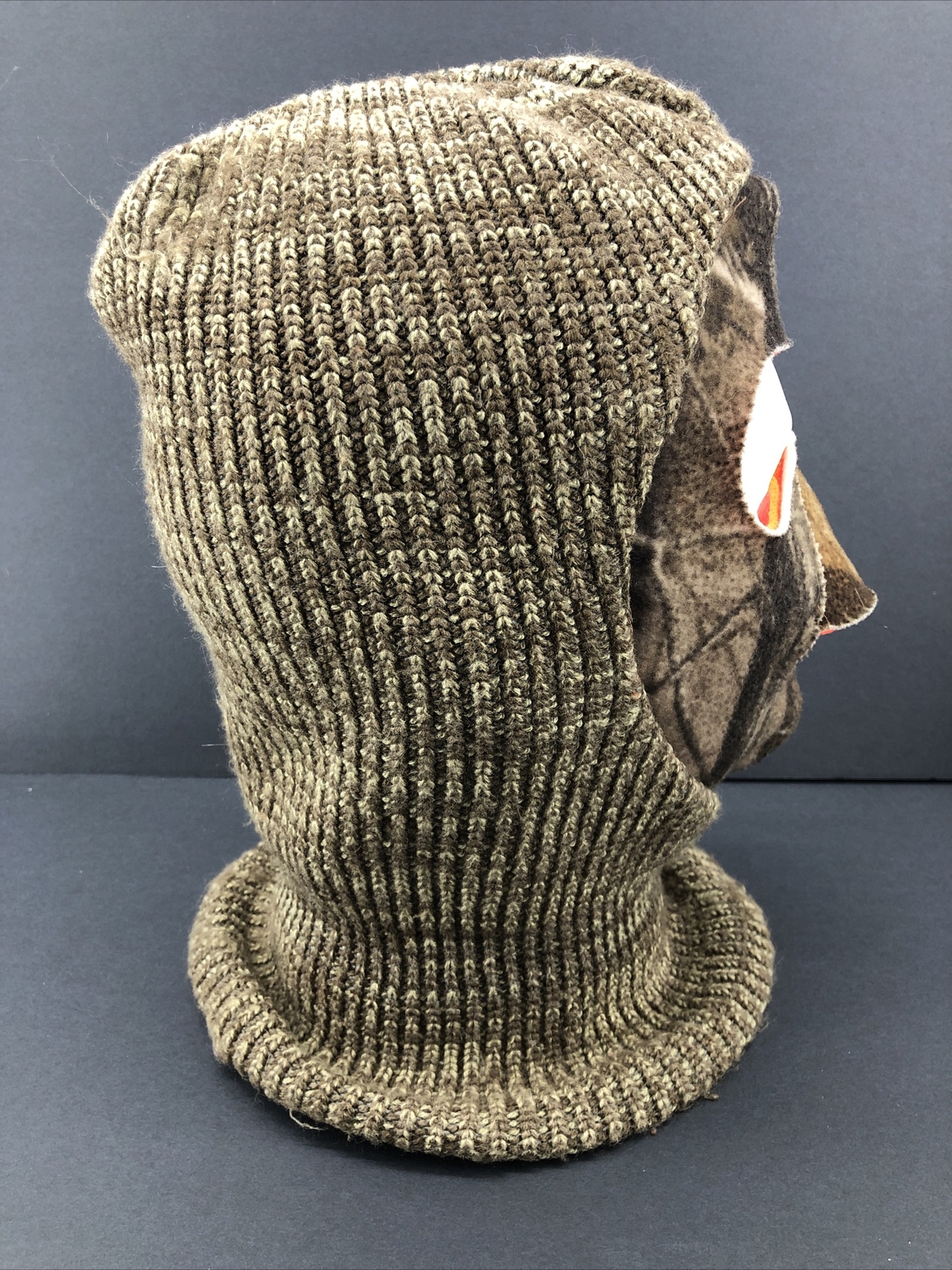 Vtg Fleece Face Mask Blaze Orange Camo Reversible Knit Winter Balaclava Hunting