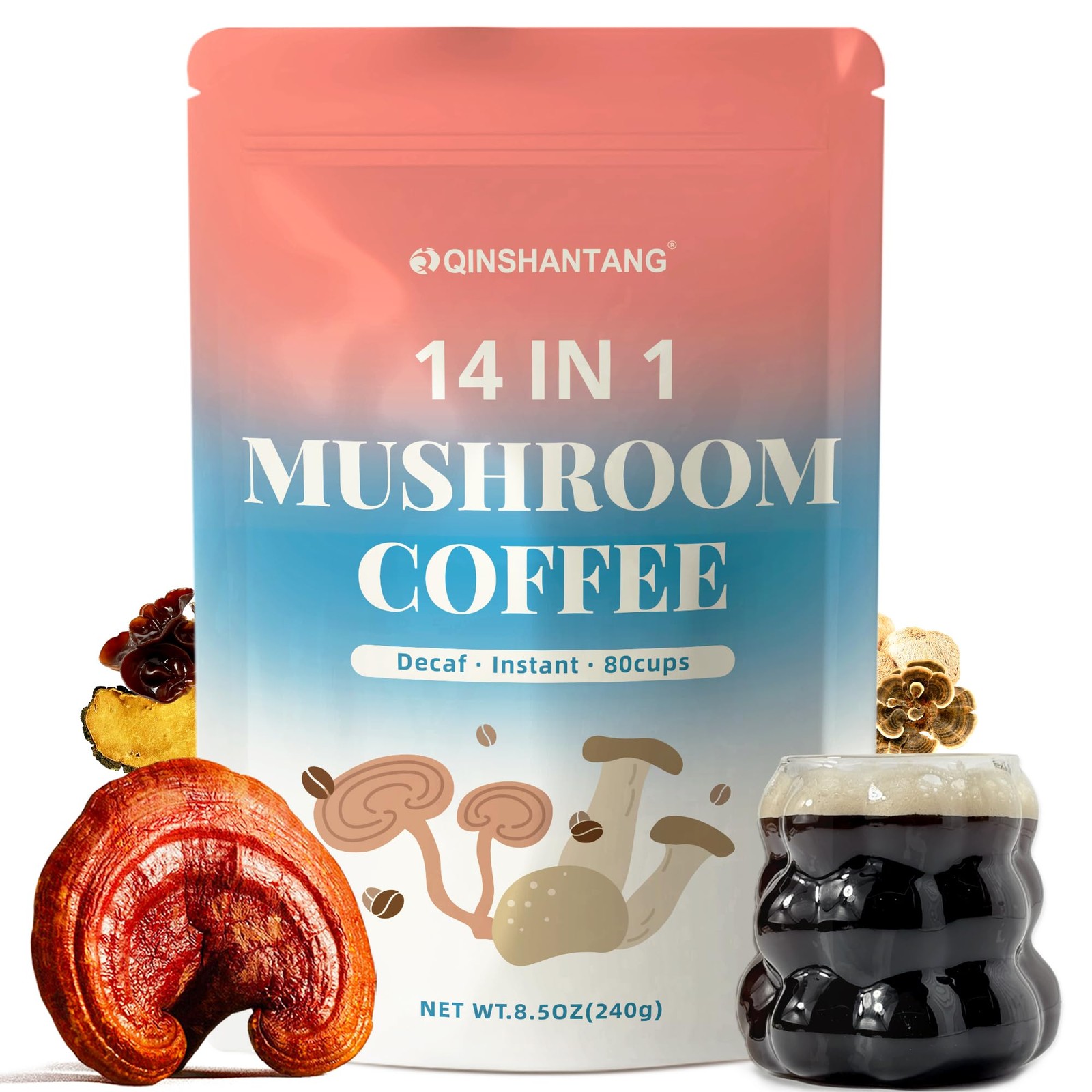 Decaf Mushroom Coffee, Instant Coffee Mix, 80 Servings 8.45 Ounce (Pack of 1)