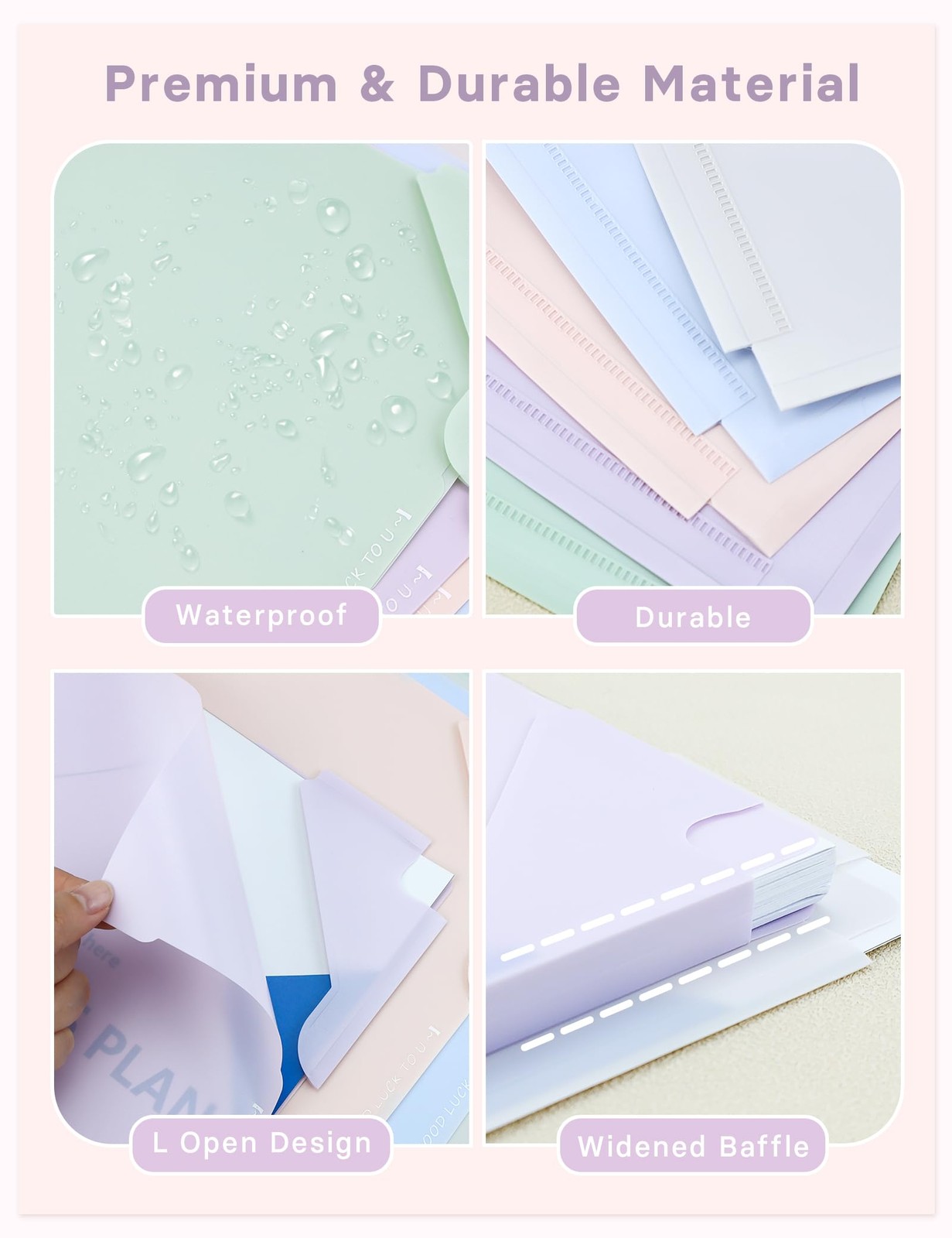 5 PCS Morandi Colors Transparent Plastic Project Pockets Sleeves Folders