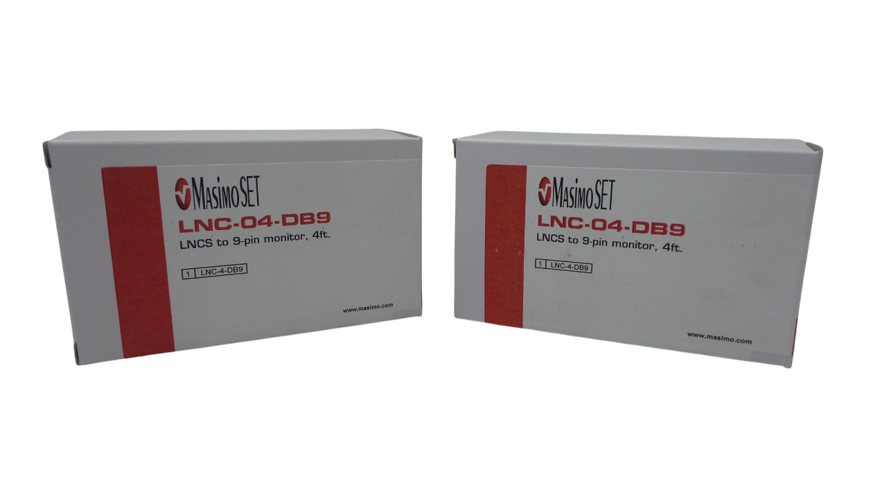 Lot of 2 Masimo SET LNC-04-DB9 LNCS to9-Pin Monitor 4ft REF 2285-Free Shipping