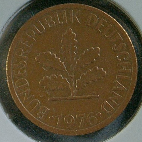 WORLD COIN SALE--1976-J  GERMANY  1 PFENNIG--COPPER PLATED STEEL COIN-KM# 105