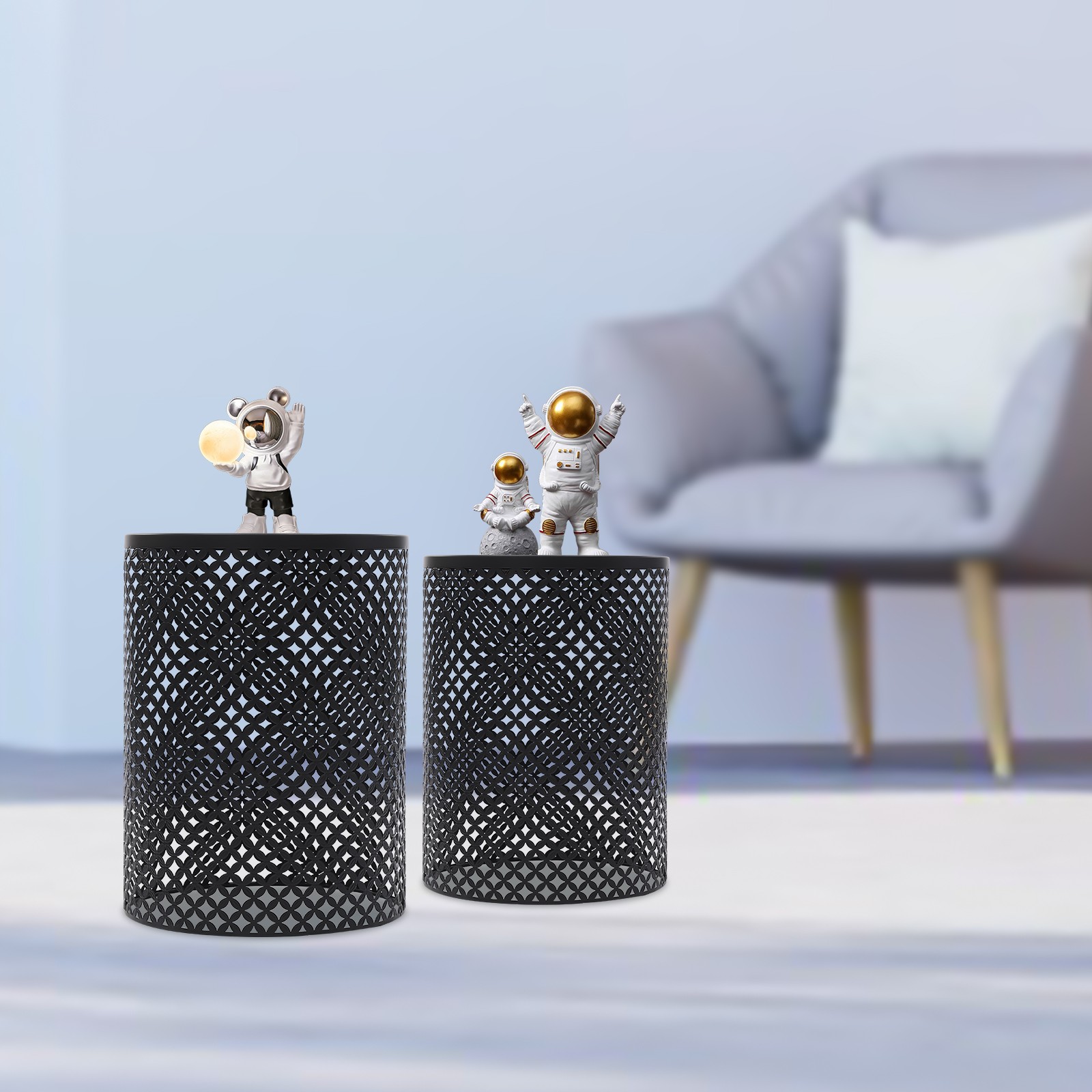 2 Pack Metal Frame Outdoor Accent Tables - Modern Side Table Set