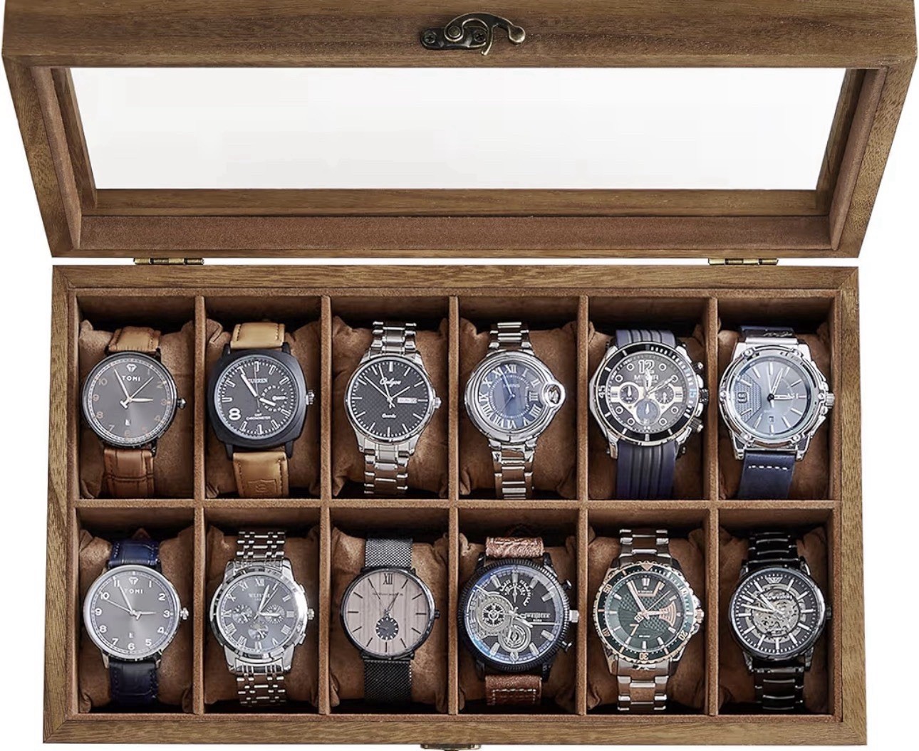 12 Slot Watch Box Solid Storage Display Case Wrist Watch Case
