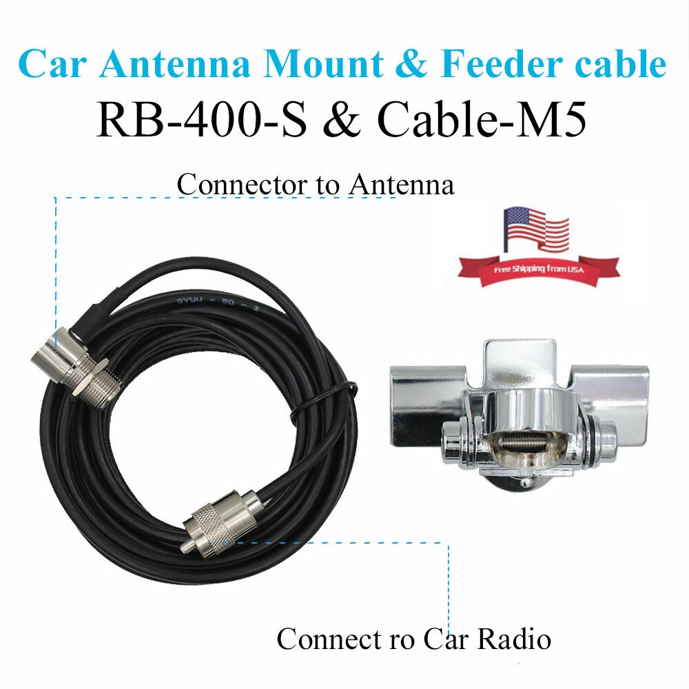 Mobile Radio Antenna Mount Base Clip with Coax Cable 5M(16.4ft)  SO239 to PL-259