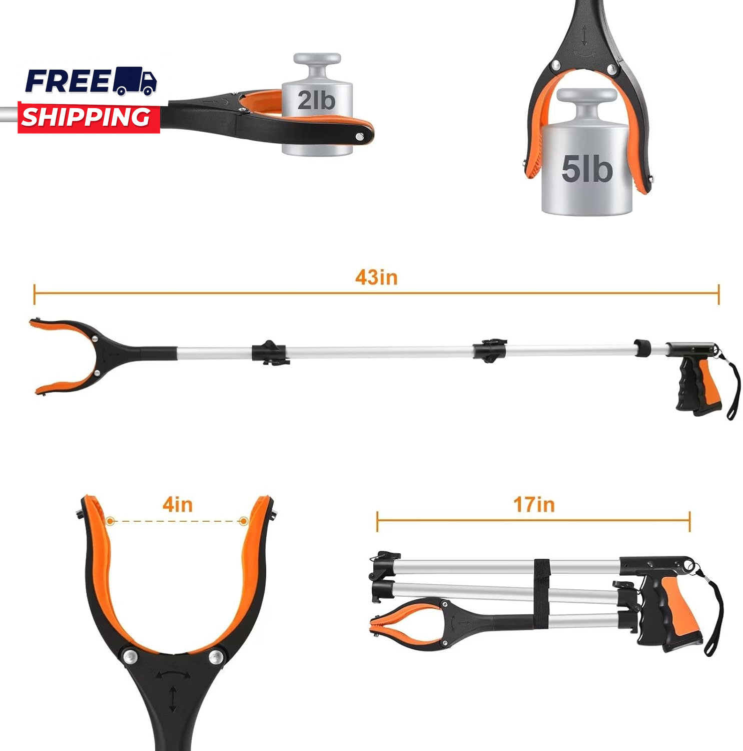 43" Extra Long Grabber Tool Foldable Grabbers for Elderly Grab It Reaching