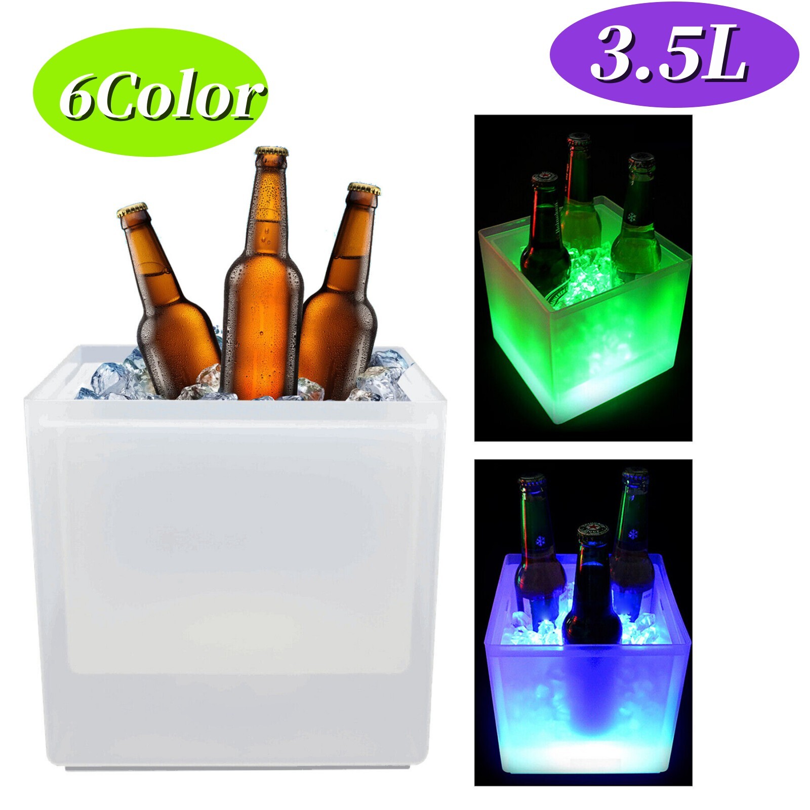 Ice Bucket Champagne Wine Drink Beer Ice Cooler Party 3.5L 6 Color LED Light
