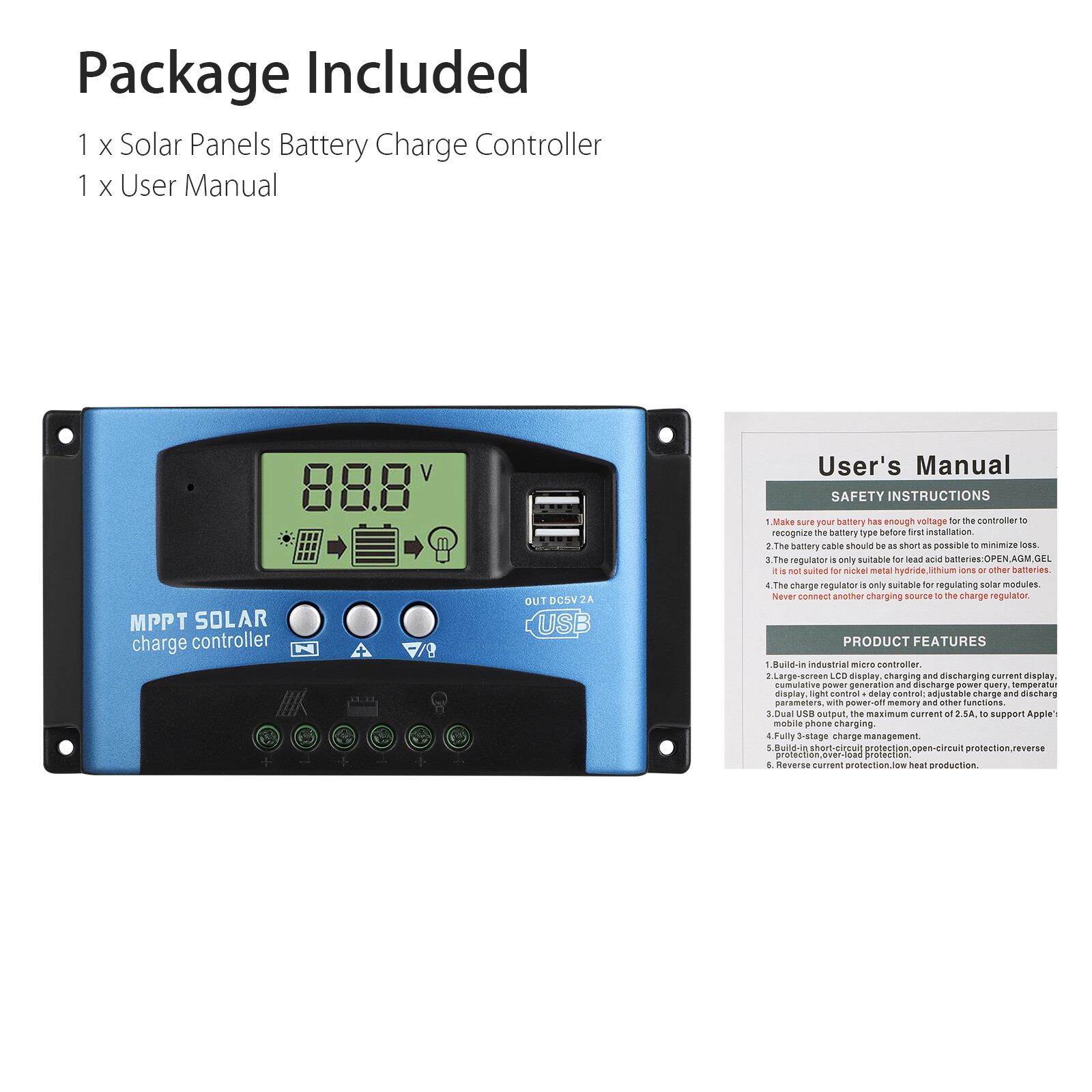 MPPT Solar Panel Regulator Charger Controller Auto Focus Tracking 100A 12V/24V