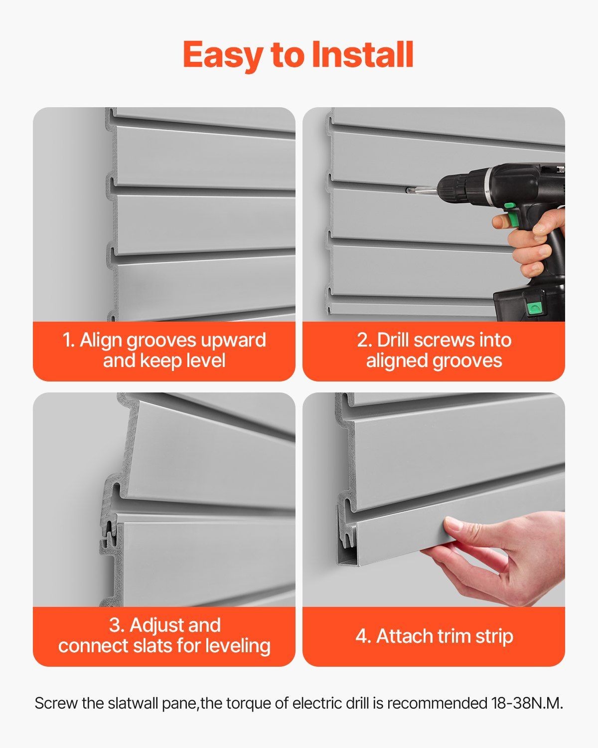 Grey 4x4ft Slat Wall Panel 300lb PVC Modular Storage Unit