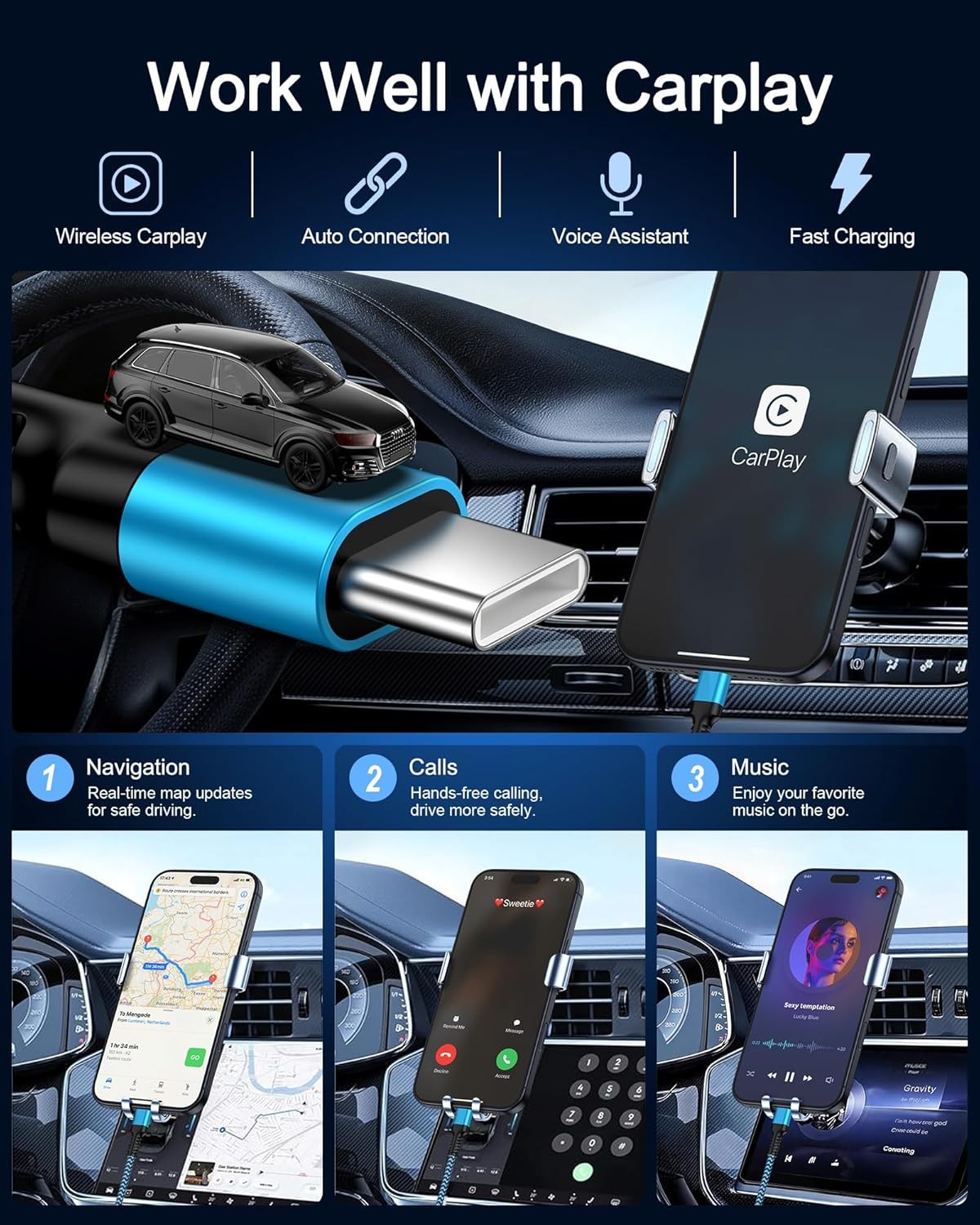 2 Pack USB-A to USB-C Braided Fast Charging CarPlay Cable 3 FT Data Transfer