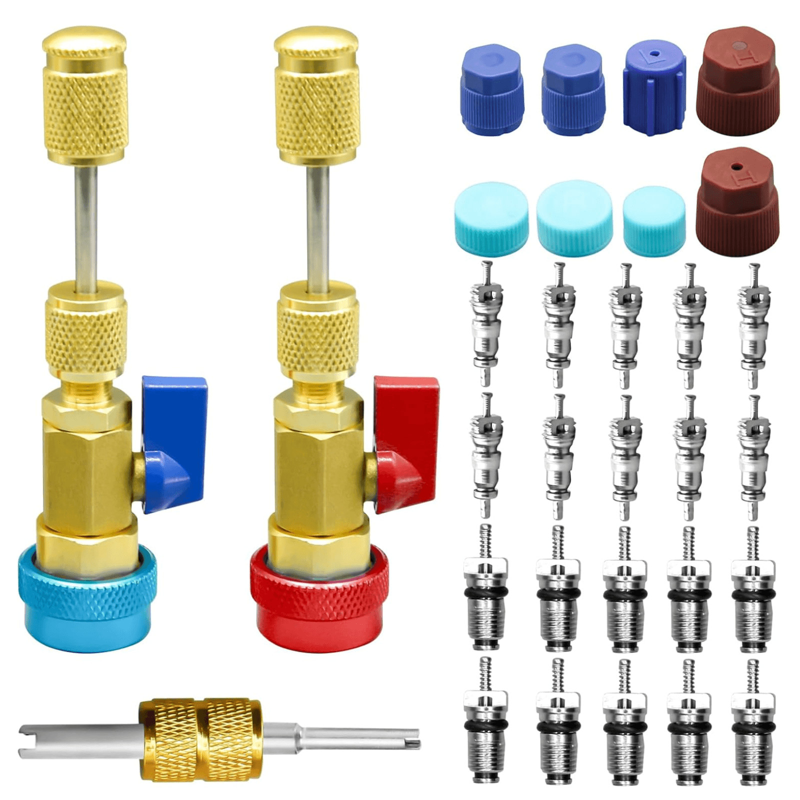 31pc R134A Valve Core Remover Installer Kit AC Schrader Tool Set High Low Pressu