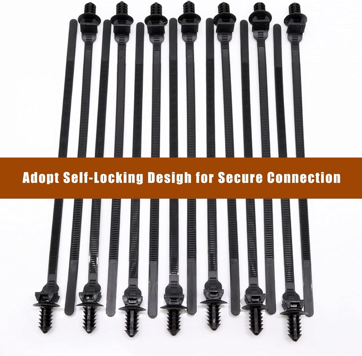 Push Mount Zip Ties, 8 Inch Cable Zip Tie Black Wire Tie with Push Pin Fir Tree