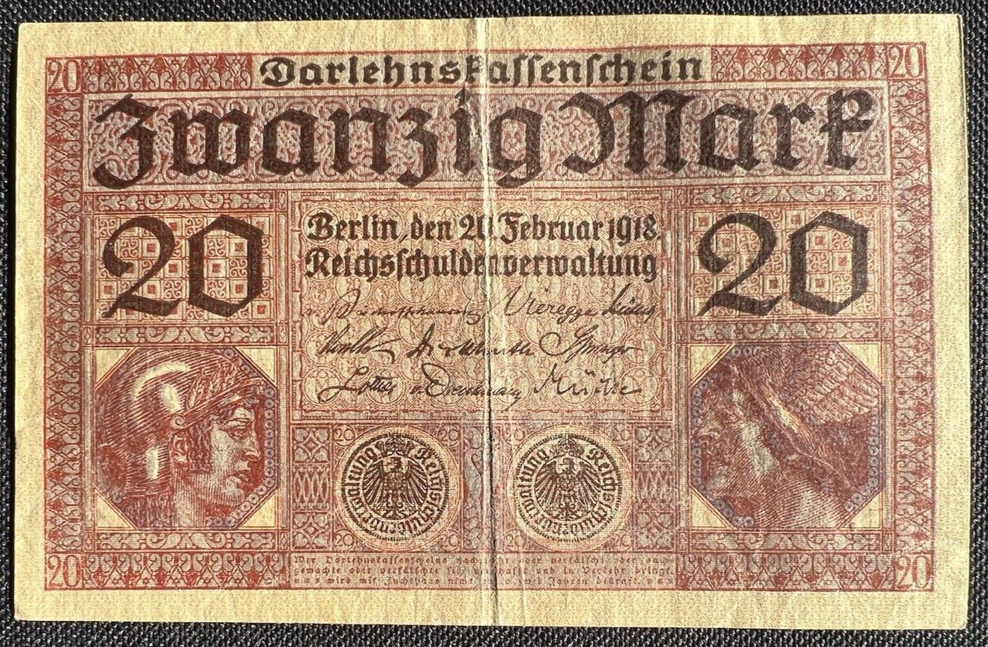 1918 Germany 20 Mark Banknote Berlin Darlehenskassenschein