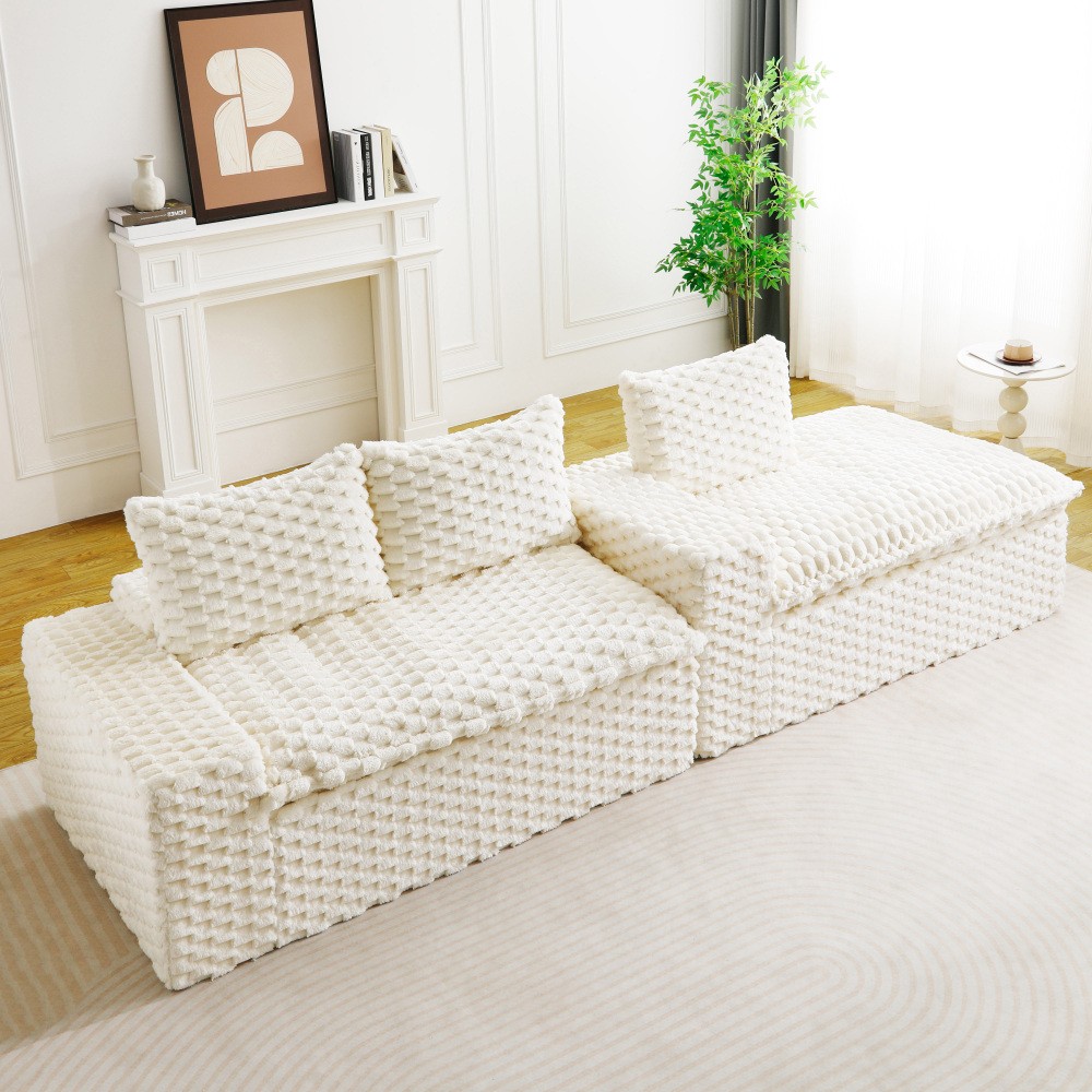 White Turtle Velvet Sofa w/ Chaise Lounge - Modular L-Shape or Straight