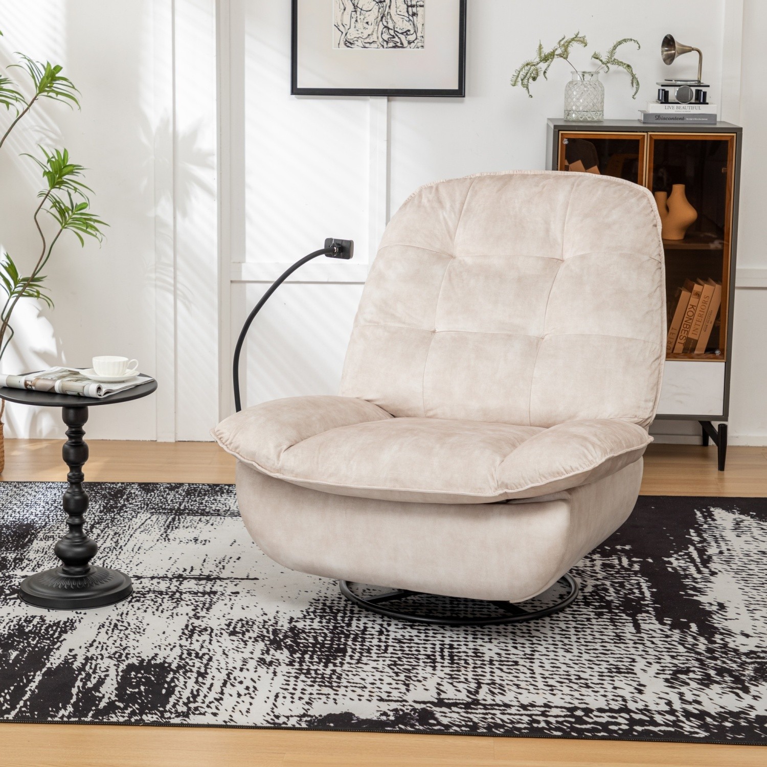 Recliner Chair with Swivel & Glide Velvet Upholstered Lounge Rocker w/ Footrest