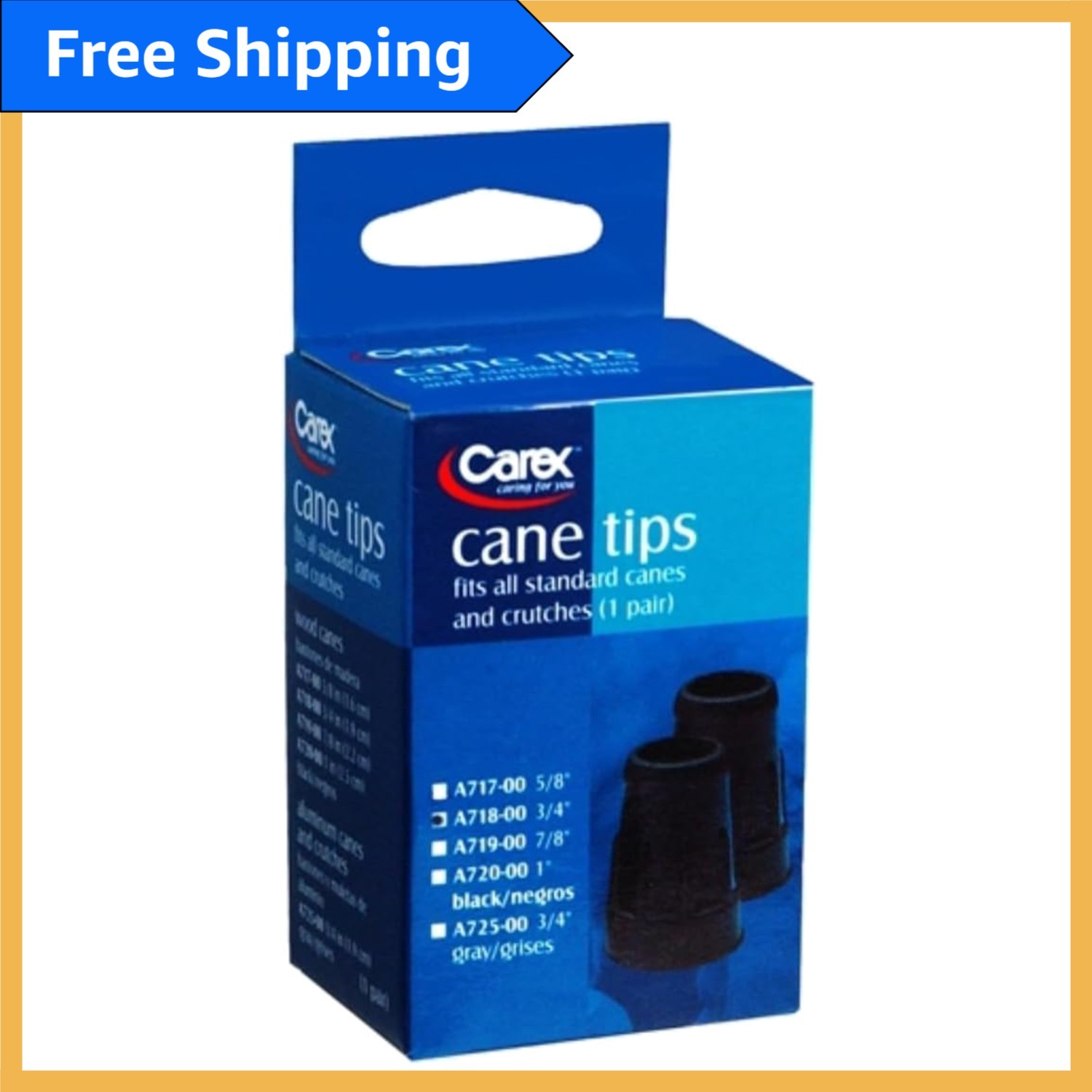 4 Count Black Cane Tips, 3/4 Inch - Durable, Skid-Resistant & Fits Most Canes