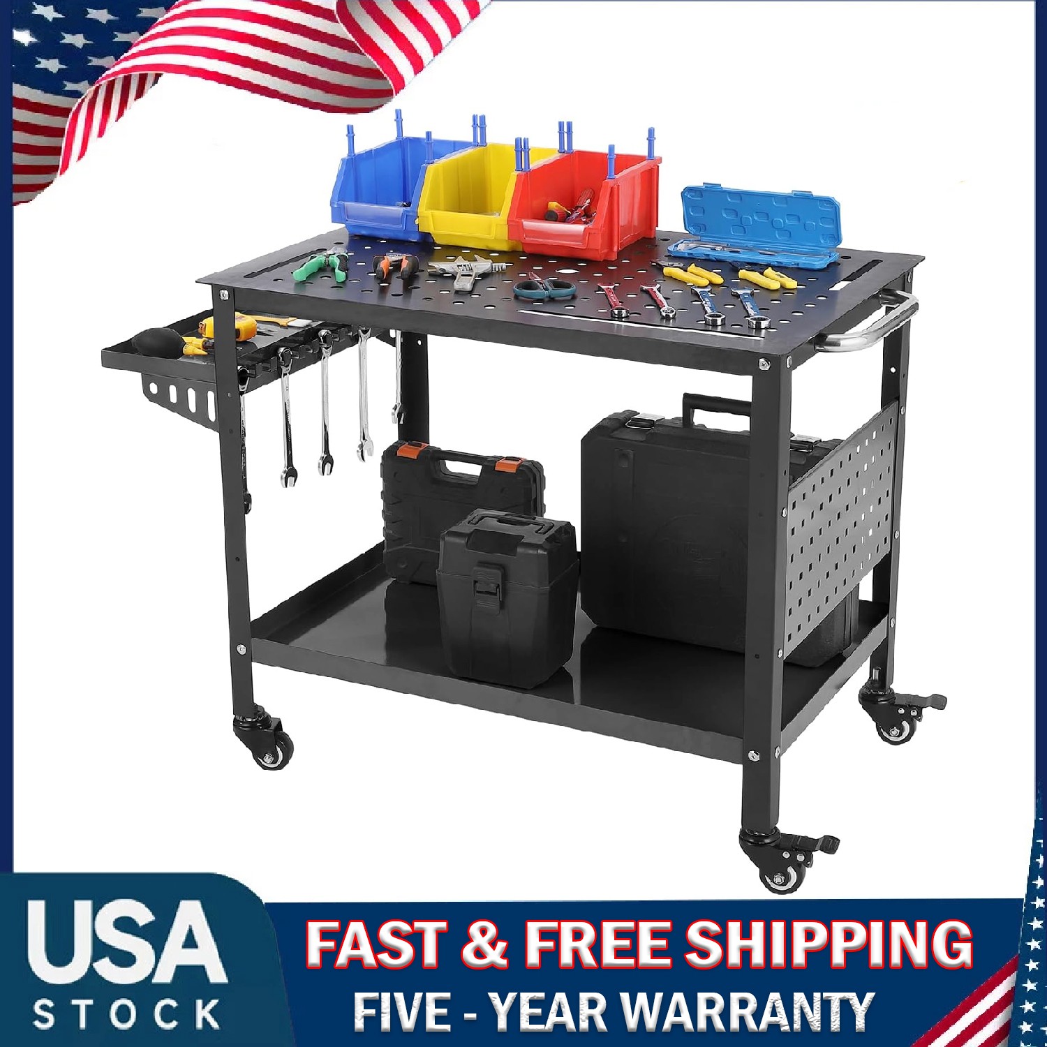 36"x24" Steel Welding Table ,Portable Heavy Duty Welding Workbench with Wheels