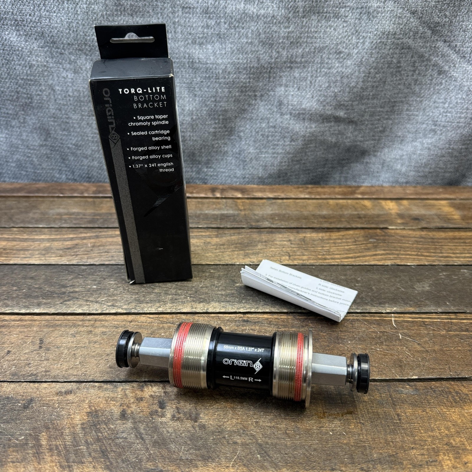 Origin8 Torq-Lite Sealed Bottom Bracket 68mm BSA 1.37x24T Square Taper Black