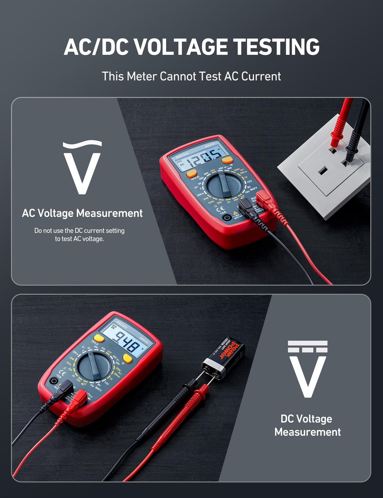 AstroAI Digital Multimeter Tester: DC/AC Voltmeter, Ohm, Volt - 2000 Counts