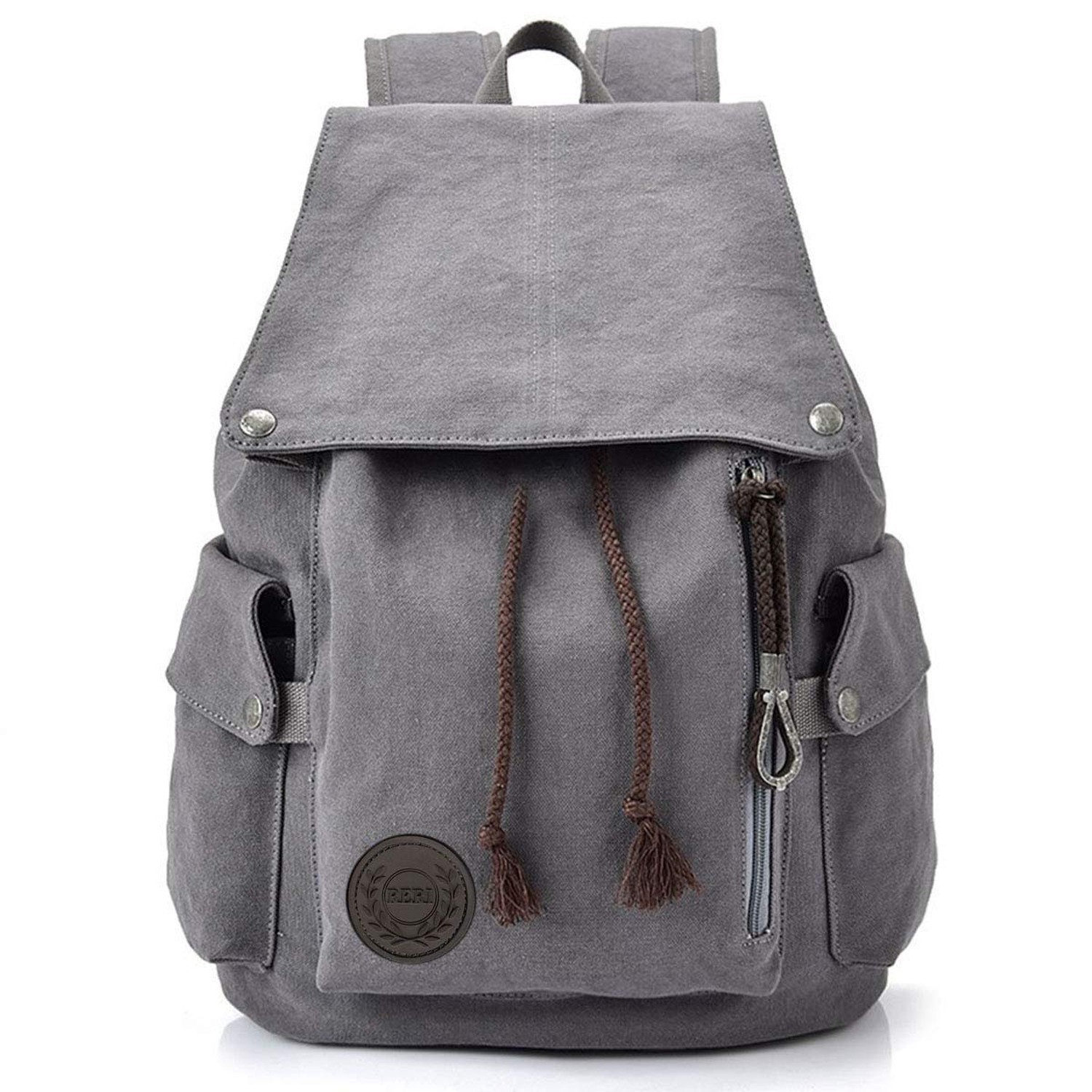FH Canvas Backpack Vintage Backpack Grey Daypack for Men Women Laptop Travel ...