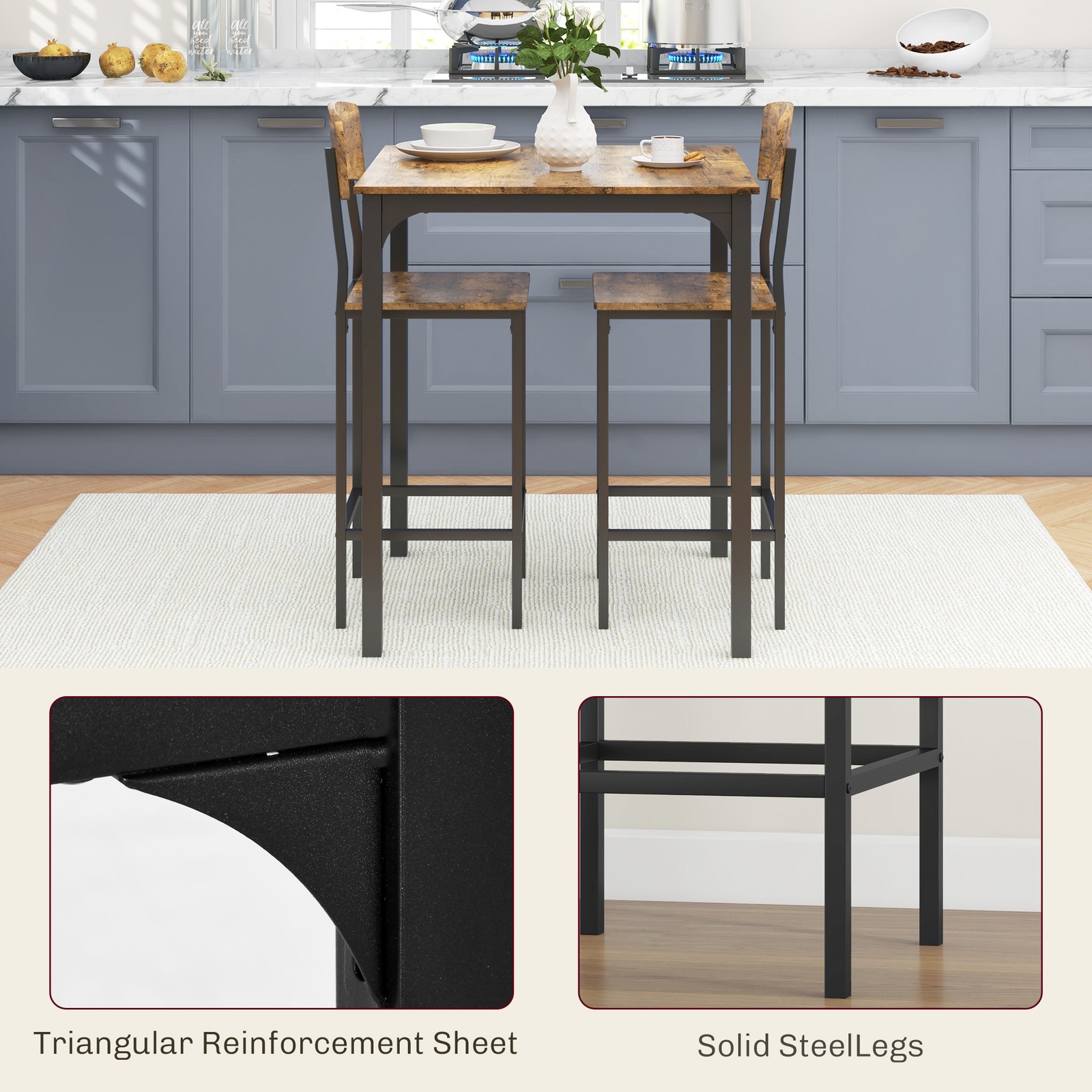 3 Piece Pub Table and Chairs, Small Kitchen Table and Chairs, Square Dining
