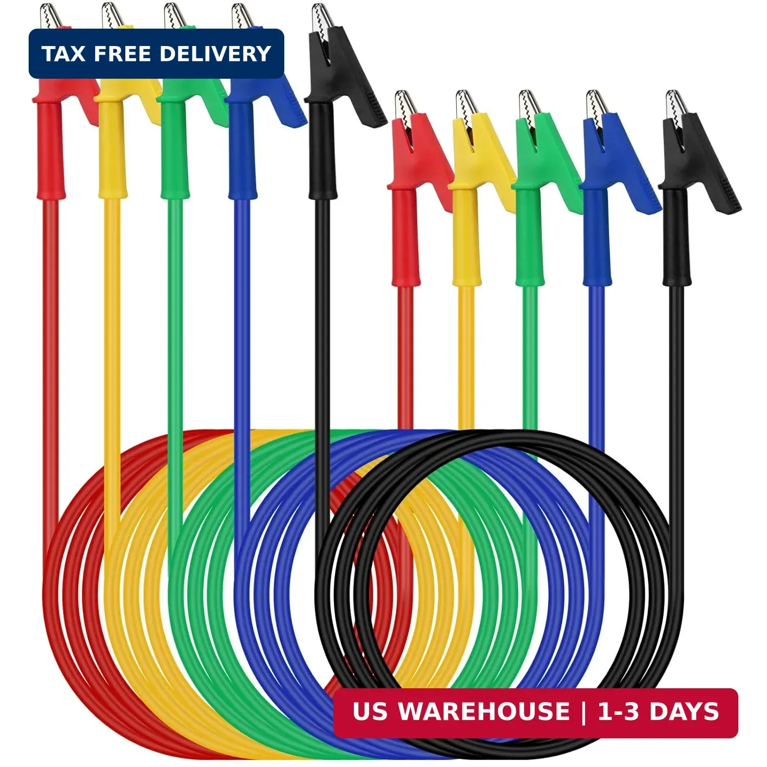 SWANLAKE 5-Piece Dual-Ended Alligator Clip Test Leads, 1000V 15A 3.5ft/1M Electr