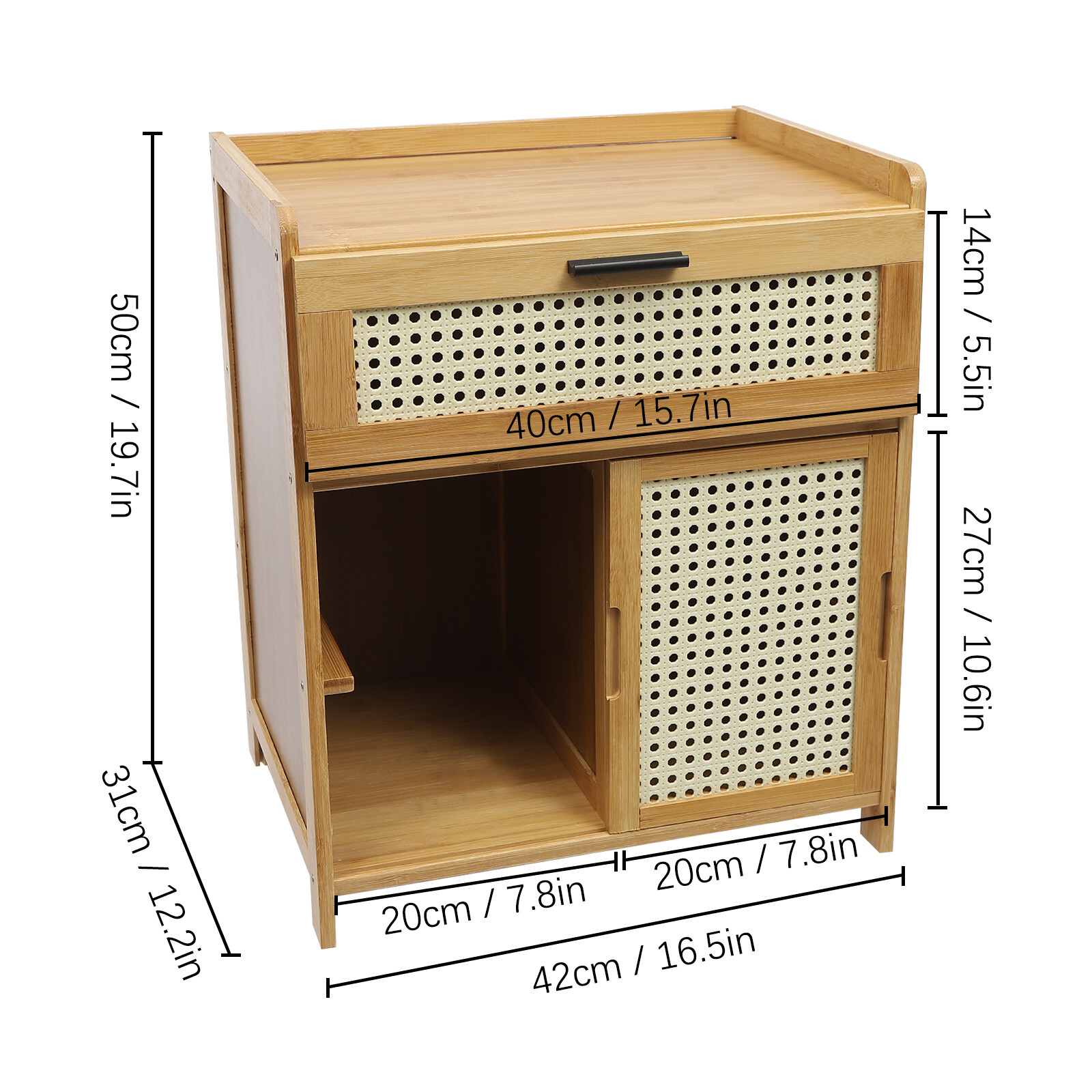 Nightstand Bamboo End Table Bedside Table w/Drawer & Shelf Bohemian Storage Rack