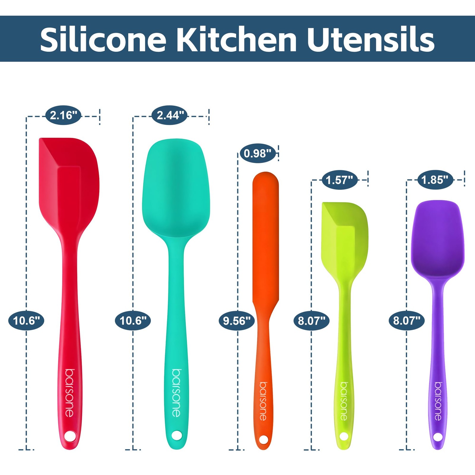 Barsone 5-Piece Silicone Spatula Set - Heat Resistant Medium, Multicolor