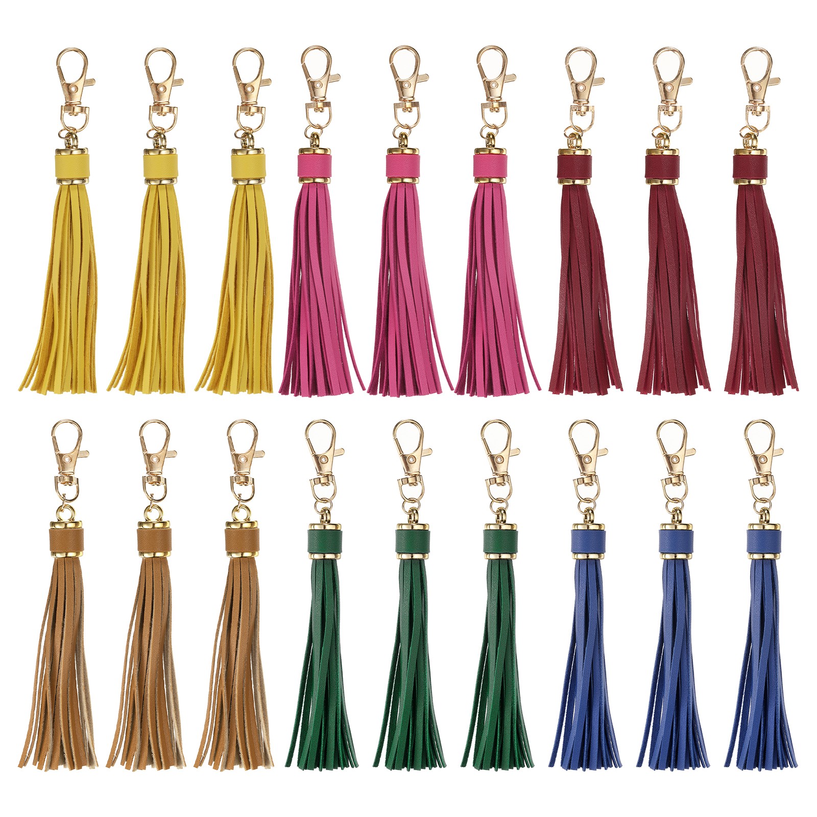 18pcs PU Leather Keychain Tassels, 5.9" Key Chain Tassels, (6 Colors Mixed)