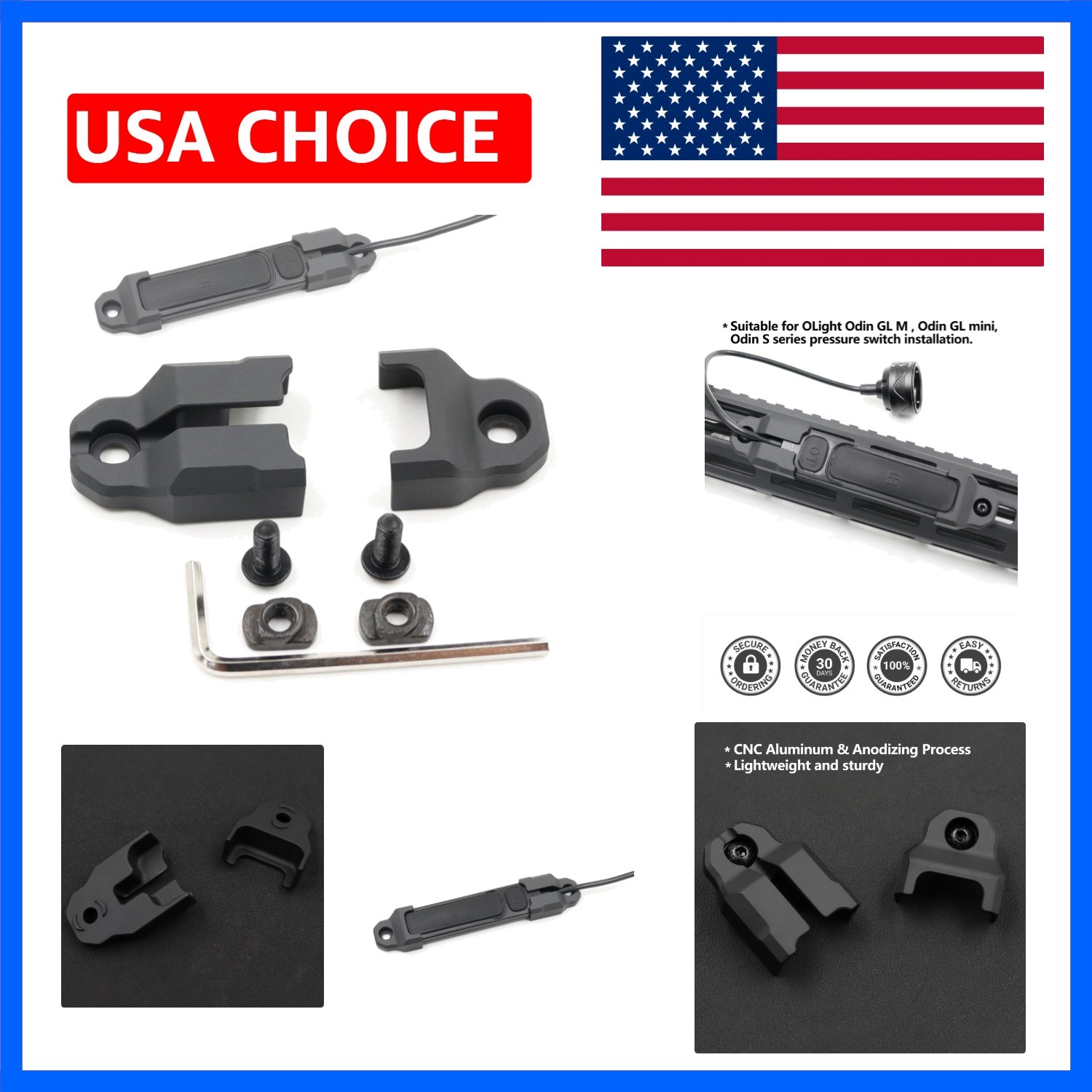 Mlok Remote Pressure Switch Mount for OLight Odin GL & Odin S Weapon Lights T...