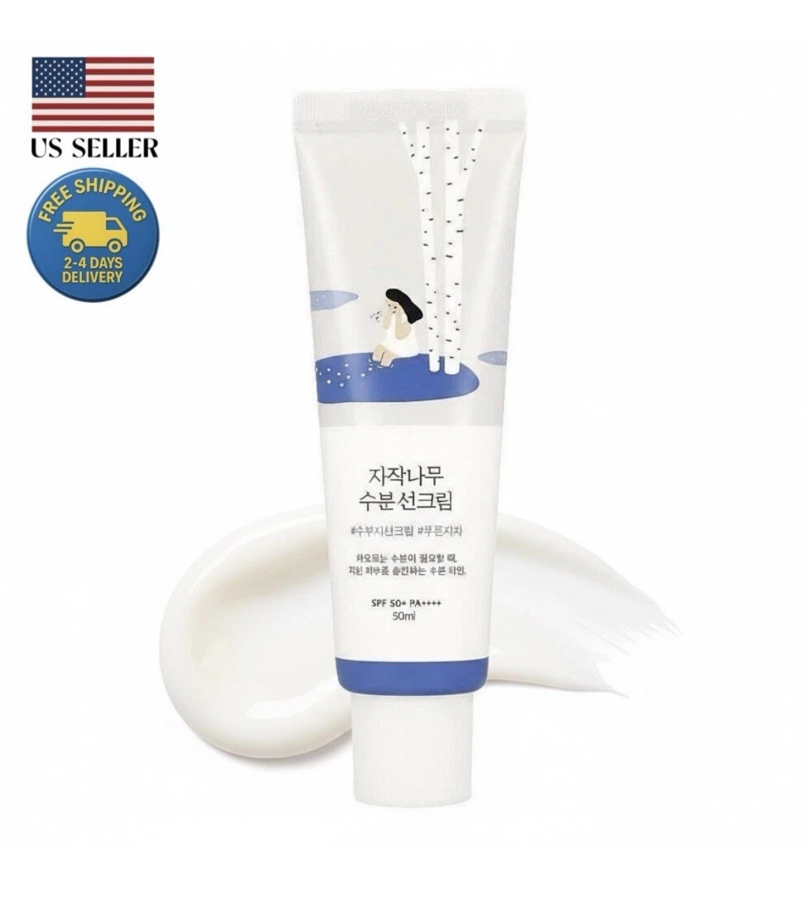 ROUND LAB Birch Juice Moisturize Sun Cream SPF 50+ Brighten 50ml K-Beauty New