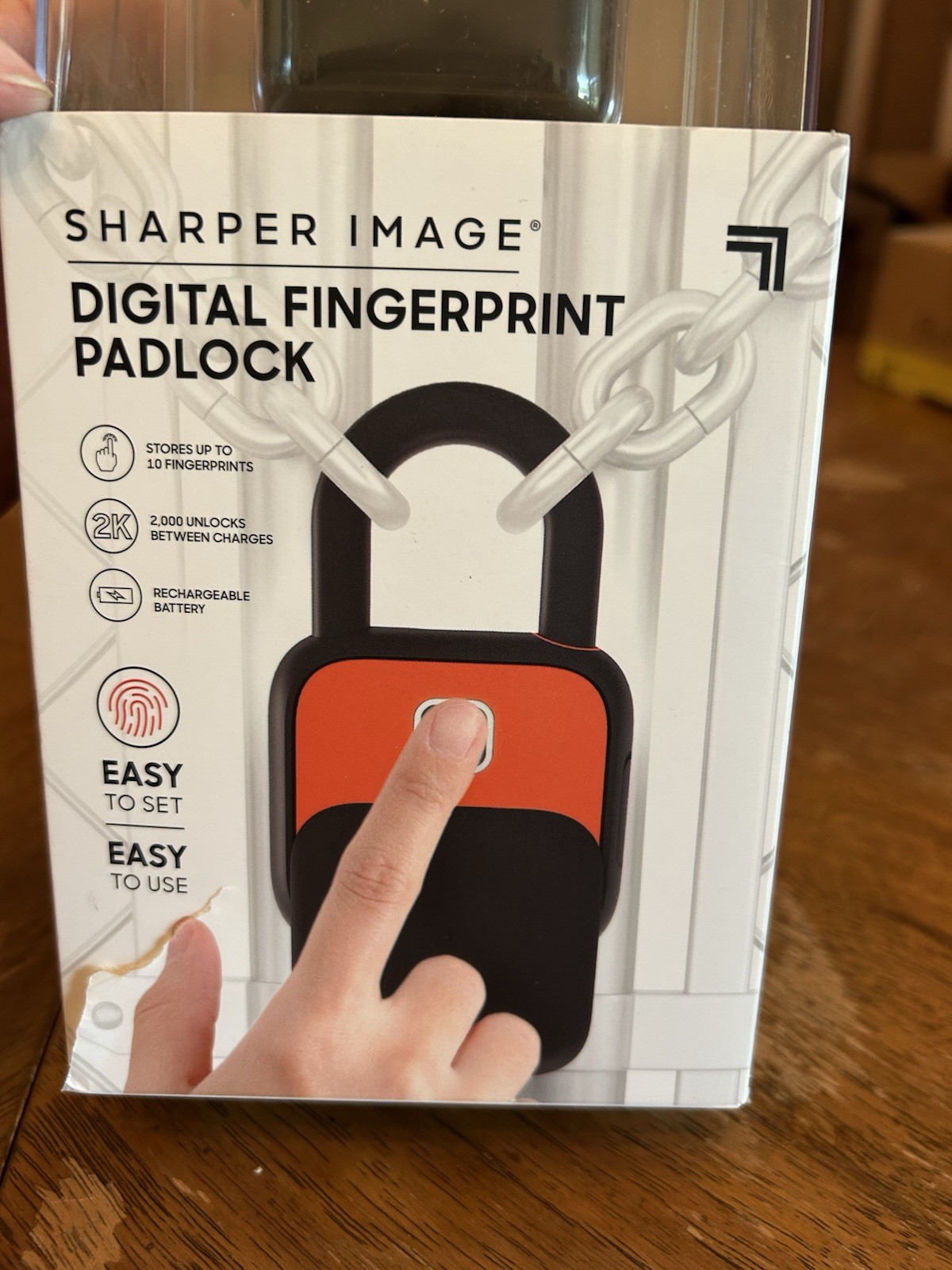 Sharper Image Digital Fingerprint Padlock Biometric Rechargeable IP65