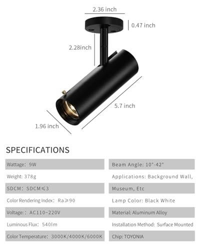 Ceiling Spotlight – 9W Adjustable LED 9W-3000K Surface Mounted Dimming -White