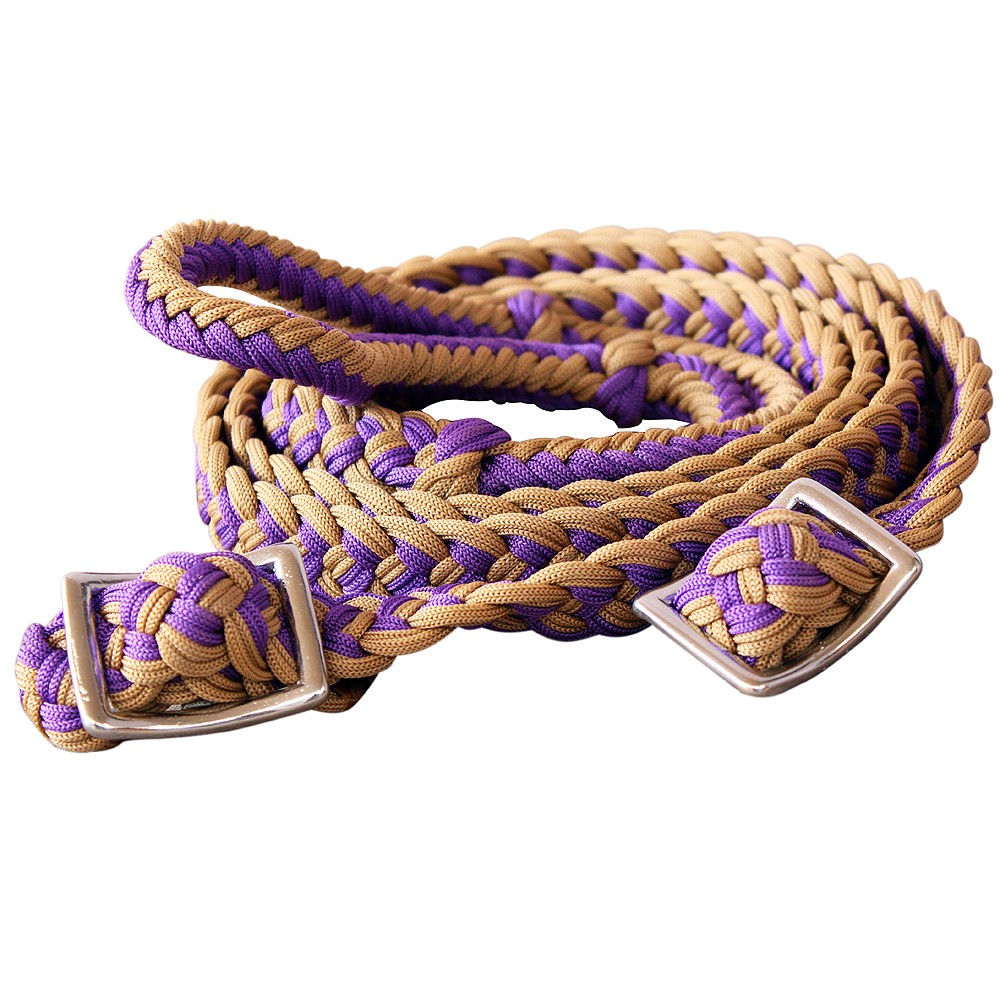 C-A113 1" X 8Ft Hilason Braided Poly Barrel Horse Racing Reins Flat Grip Knots
