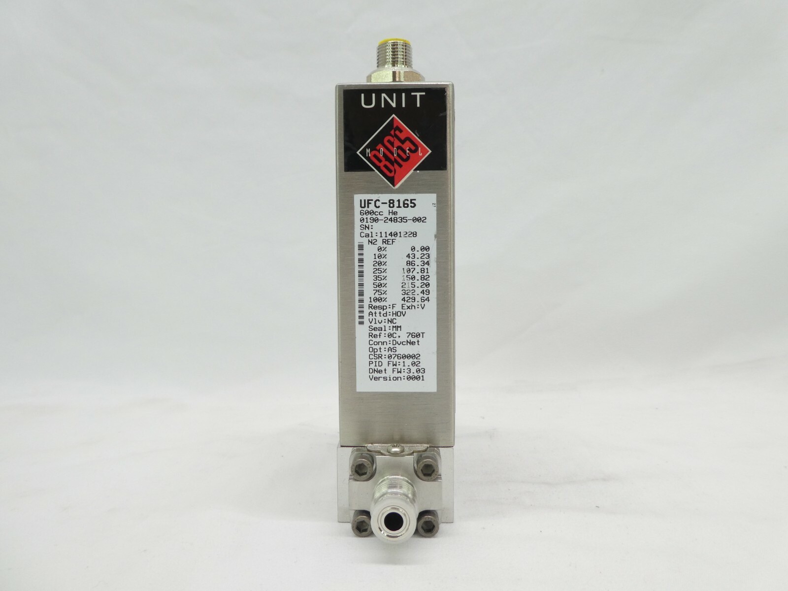 Celerity UFC-8165 Mass Flow Controller MFC AMAT 0190-24835 600cc He Working