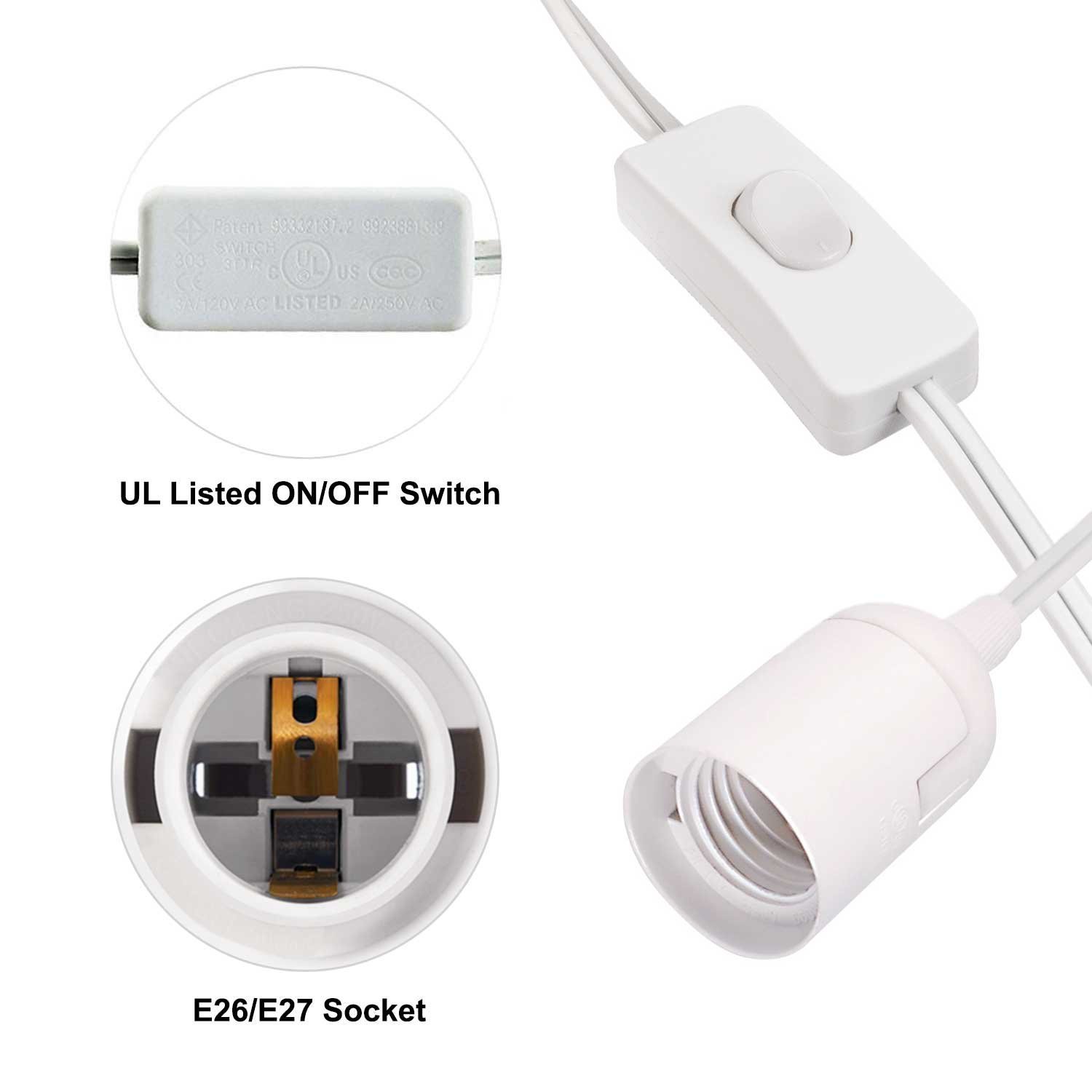12ft Hanging Light Socket Extension Cord For E26/E27 Pedant Lantern Lights