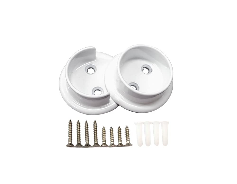 Heavy Duty Solid Metal Closet Rod Socket Set, 1-3/8'', Matte White, 1 Pair, M...