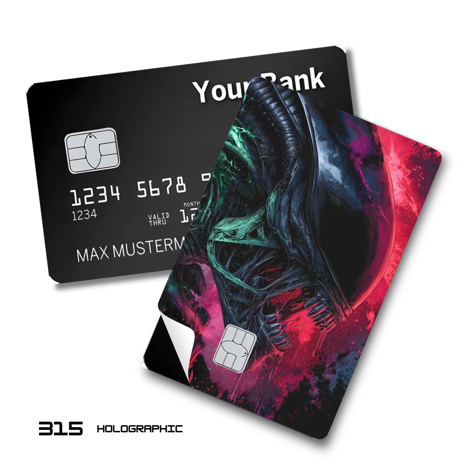 Credit Card Skin Sticker - Alien - Neon Green and Red Alien - Holographic