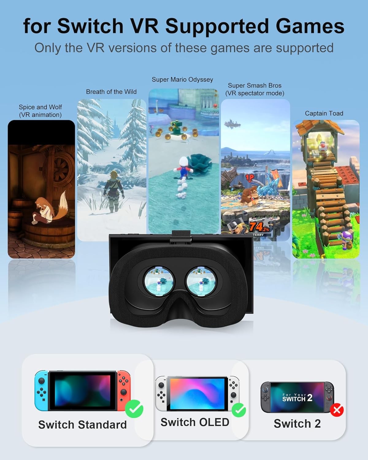VR Headset for Nintendo Switch & Switch OLED 3D VR Gaming Experience with Lens