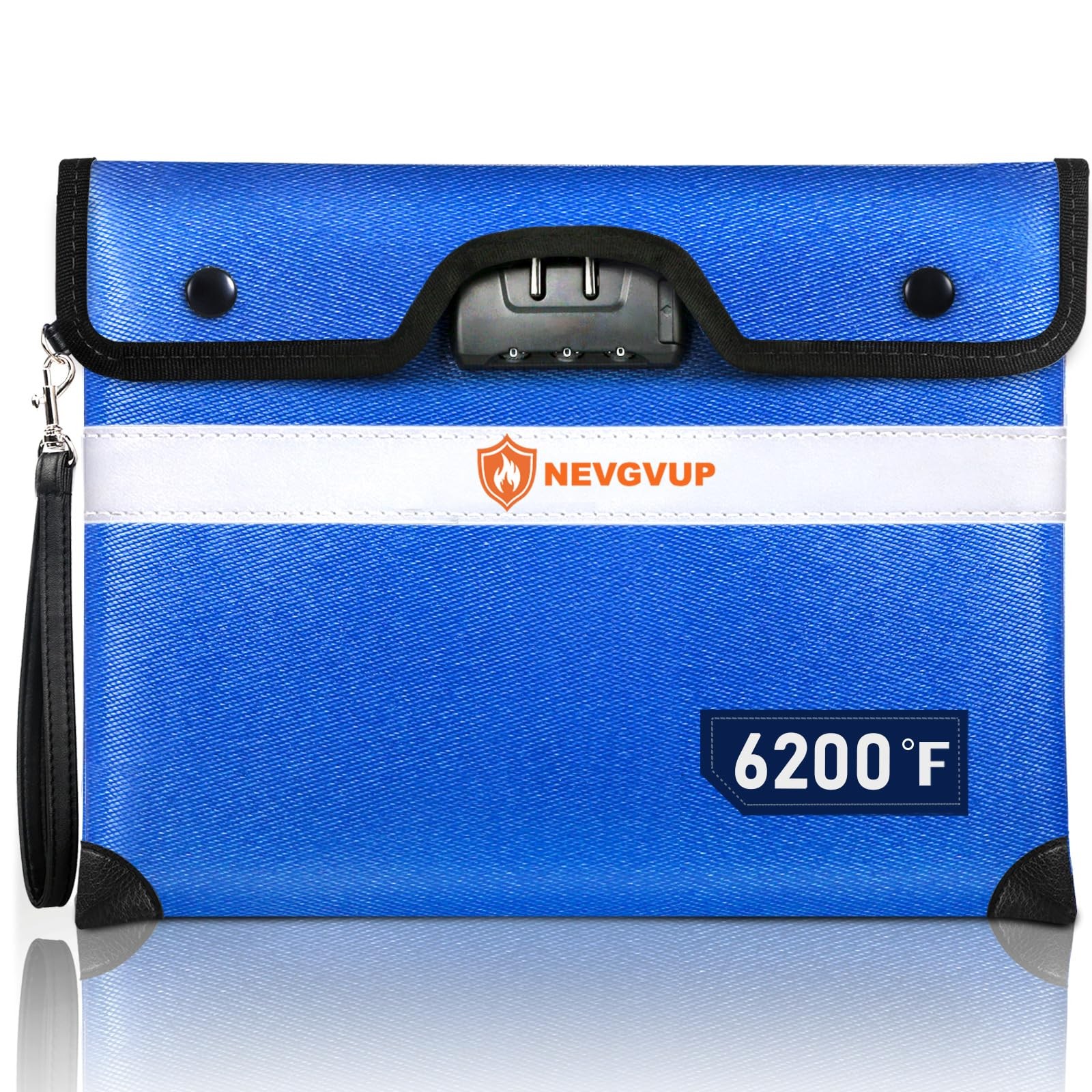 6200F Fireproof Money Bag With Lock A5 Document Zipper Reflective Strip