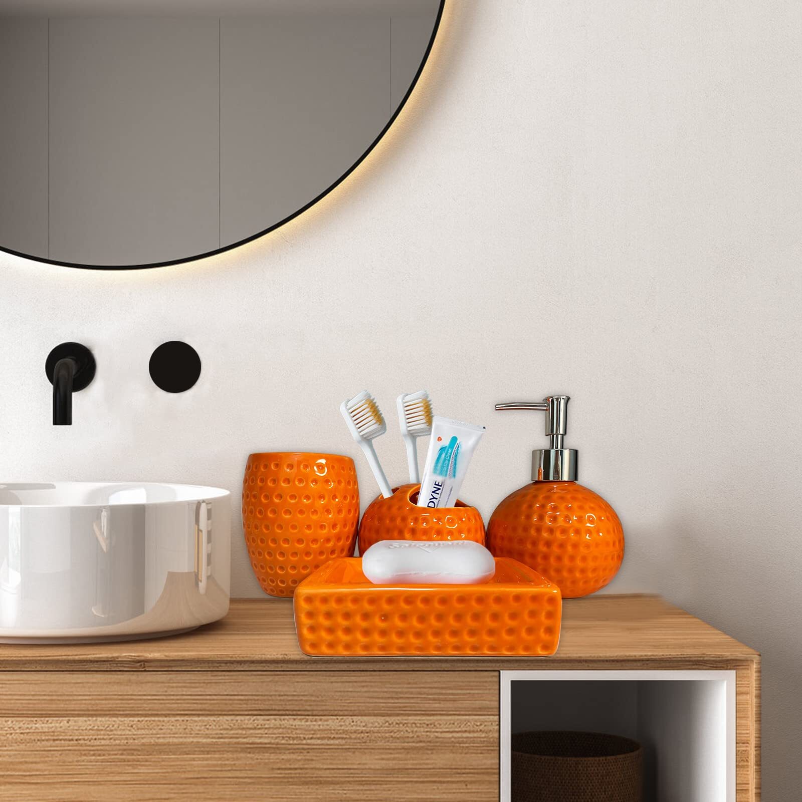 Bathroom Accessory Set Orange4 Pieces Ceramic Bathroom Decor Accessories Complet